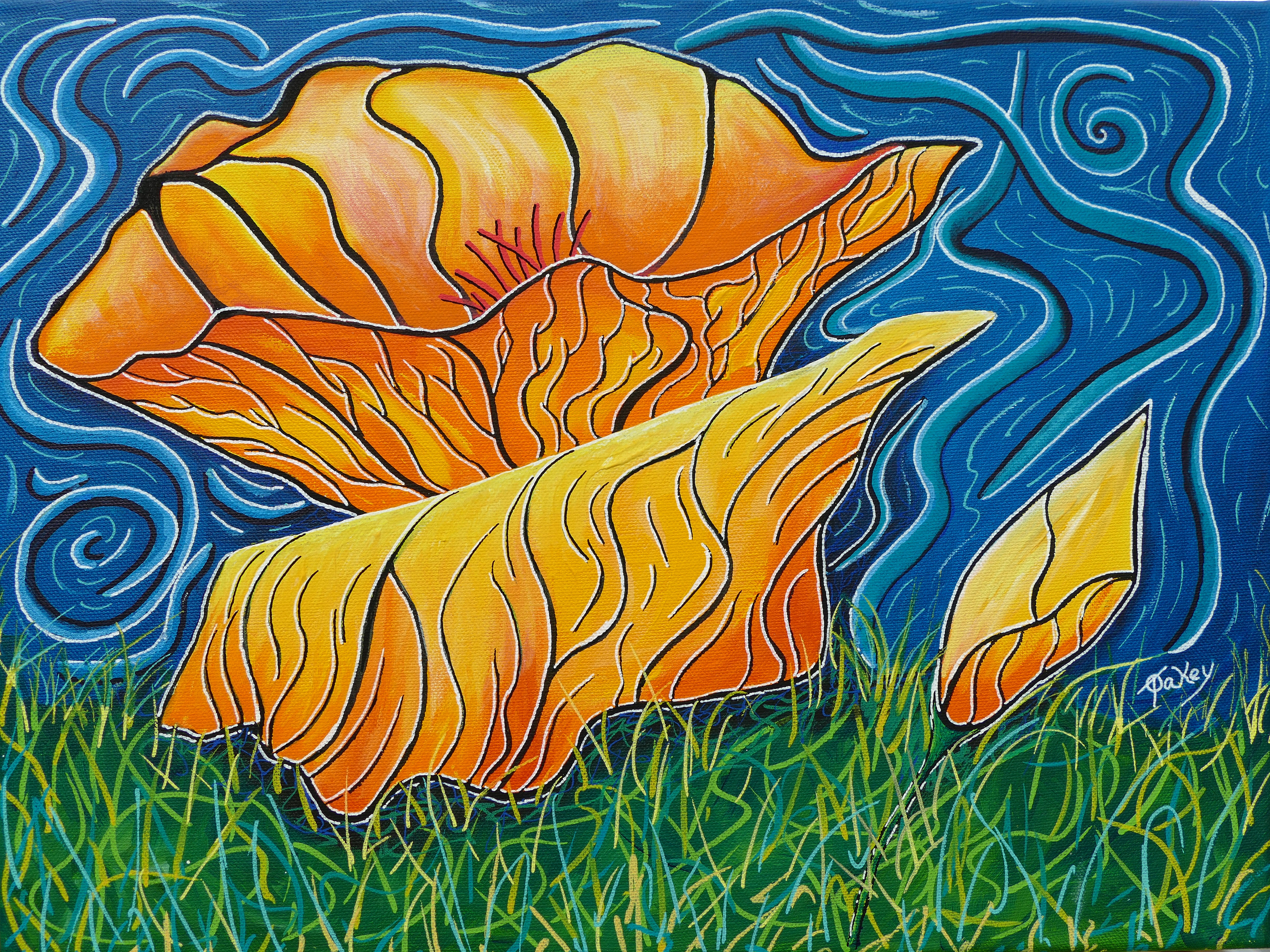 'Flower Power' 30 cm x 40 cm canvas, framed. 