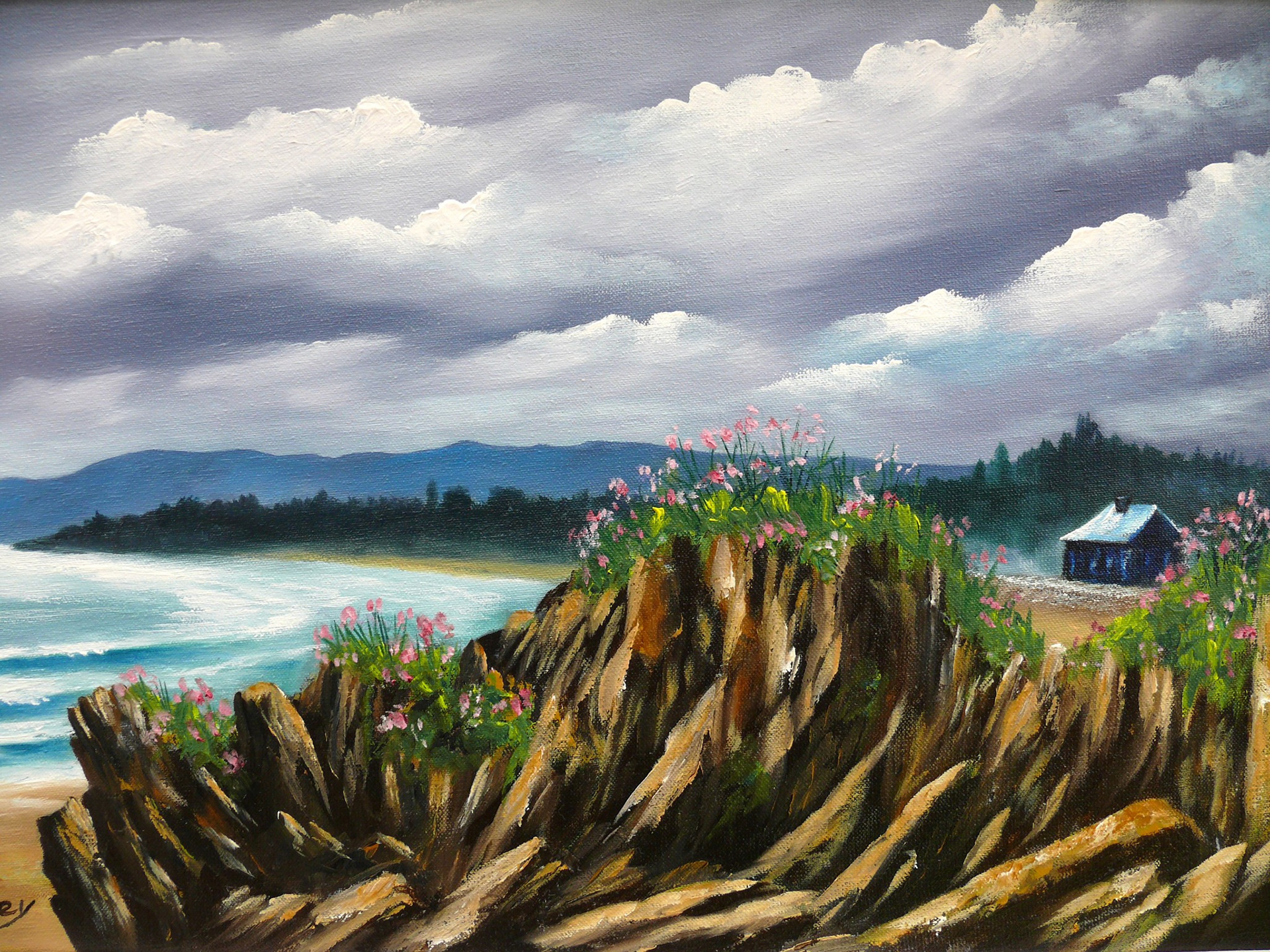 Thrifty foothold by the sea. Painted en plein air on Clonea Strand east.