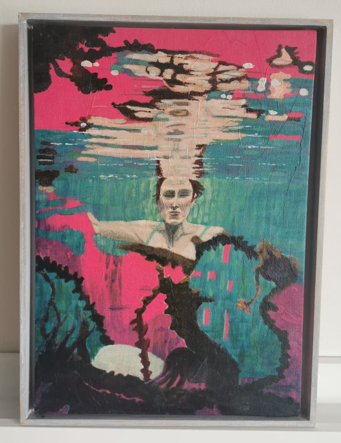 Reflections, 28cm by 37cm, canvas board in a grey shadow frame - €180