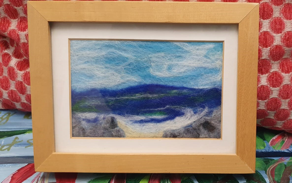 SOLD Felting seascape art , 8" x 6" framed - Price: €30 ea.