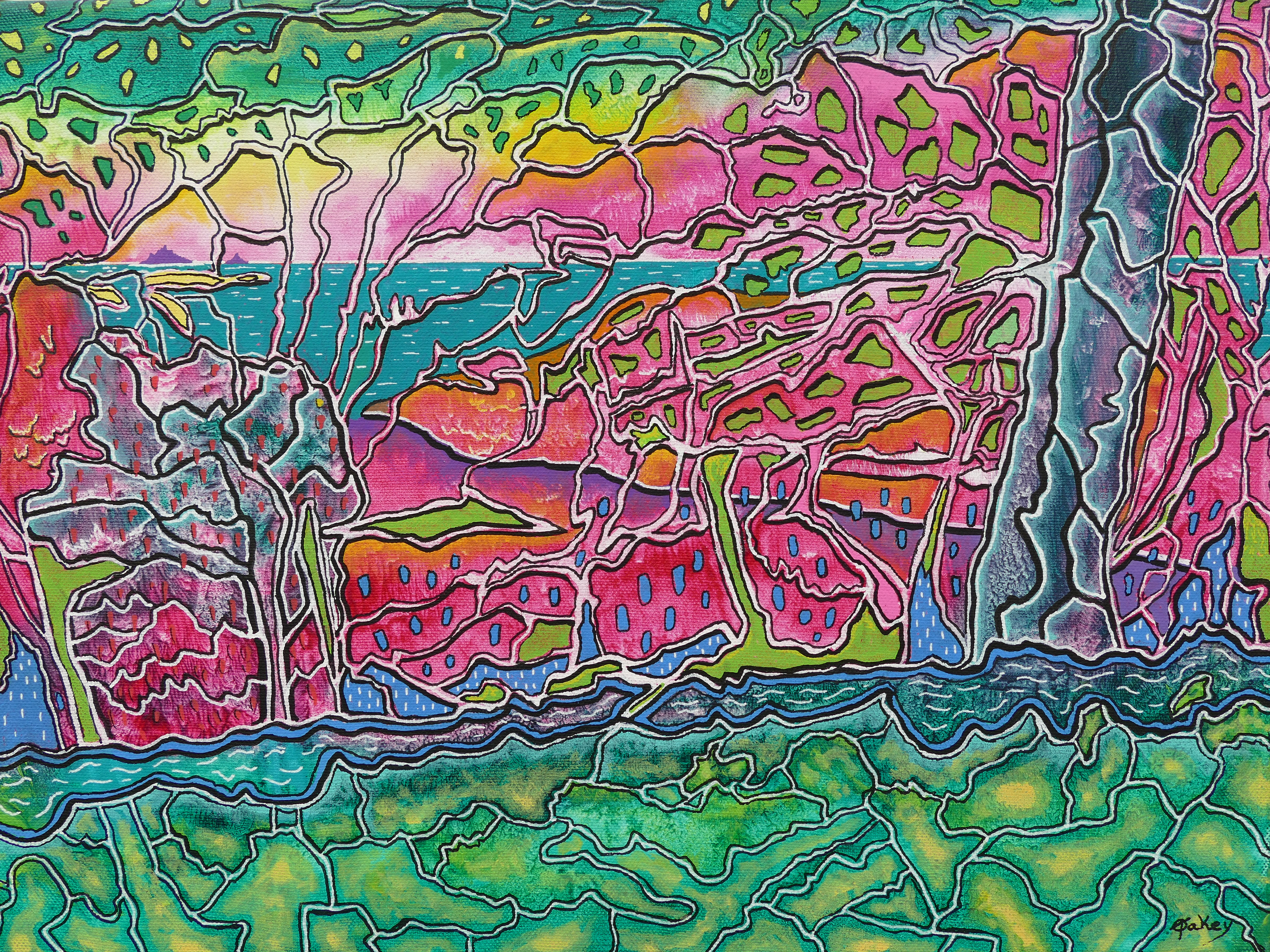 'In love with the colours of Spring' 30 cm x 40 cm canvas, framed. 