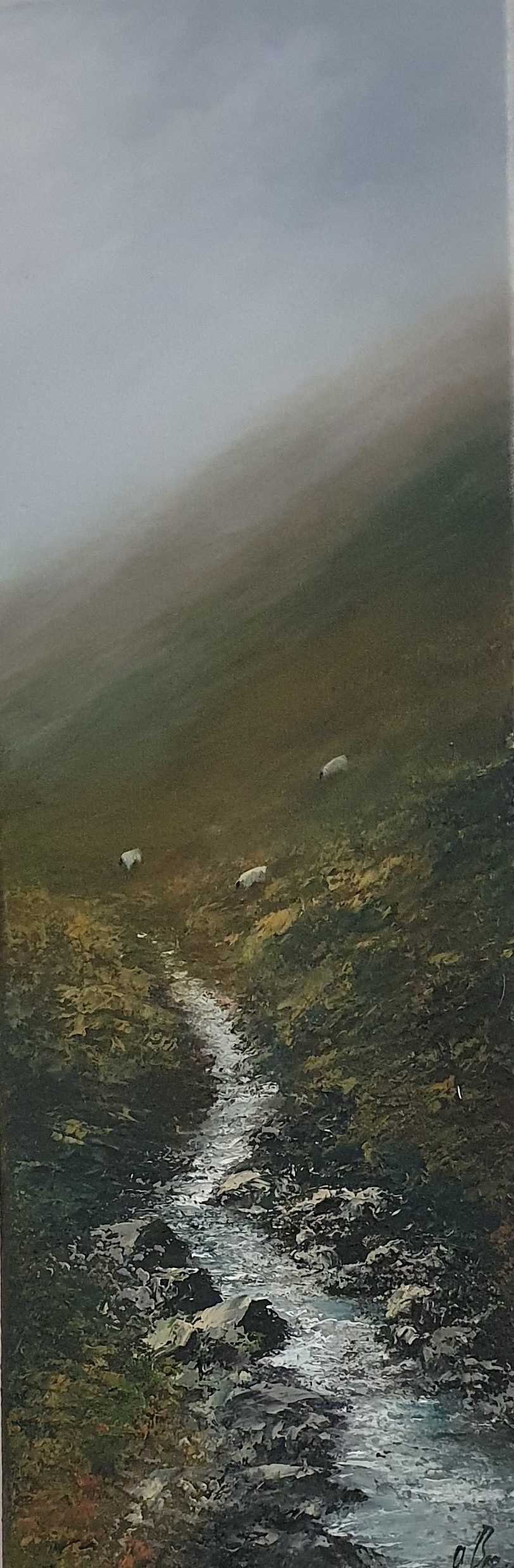 (Relocated) Mountain stream, Canvas 8" x 24", Framed 14" x 30"- €600