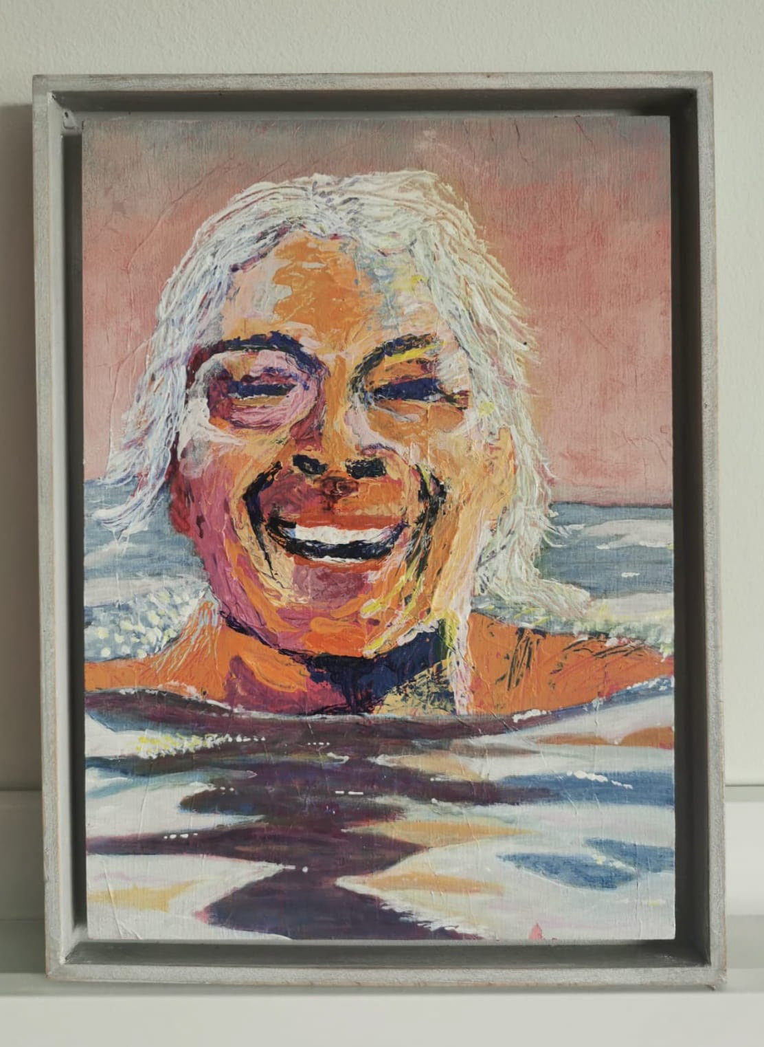 Tickled Pink - 22cm by 29cm, canvas board in a grey shadow frame, - €150