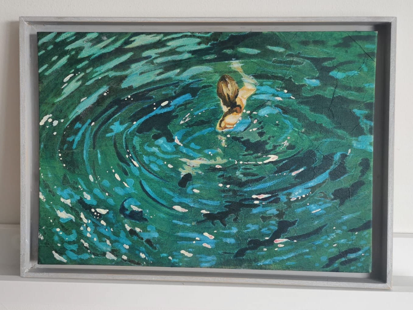 Tranquility, 28cm by 99cm, canvas board in a grey shadow frame. - €165