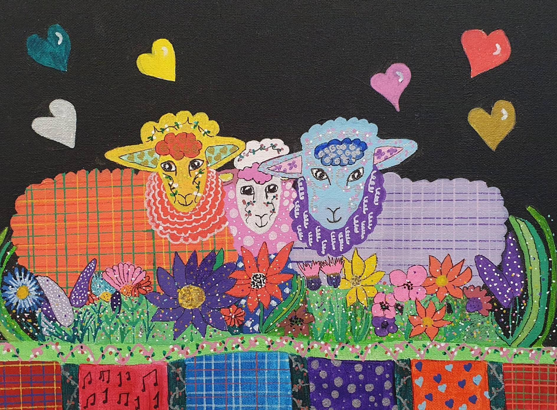 "It's Ewe, It's Ewe, It's Ewe" Original acrylics on canvas by Artist Debra Collins. €125
