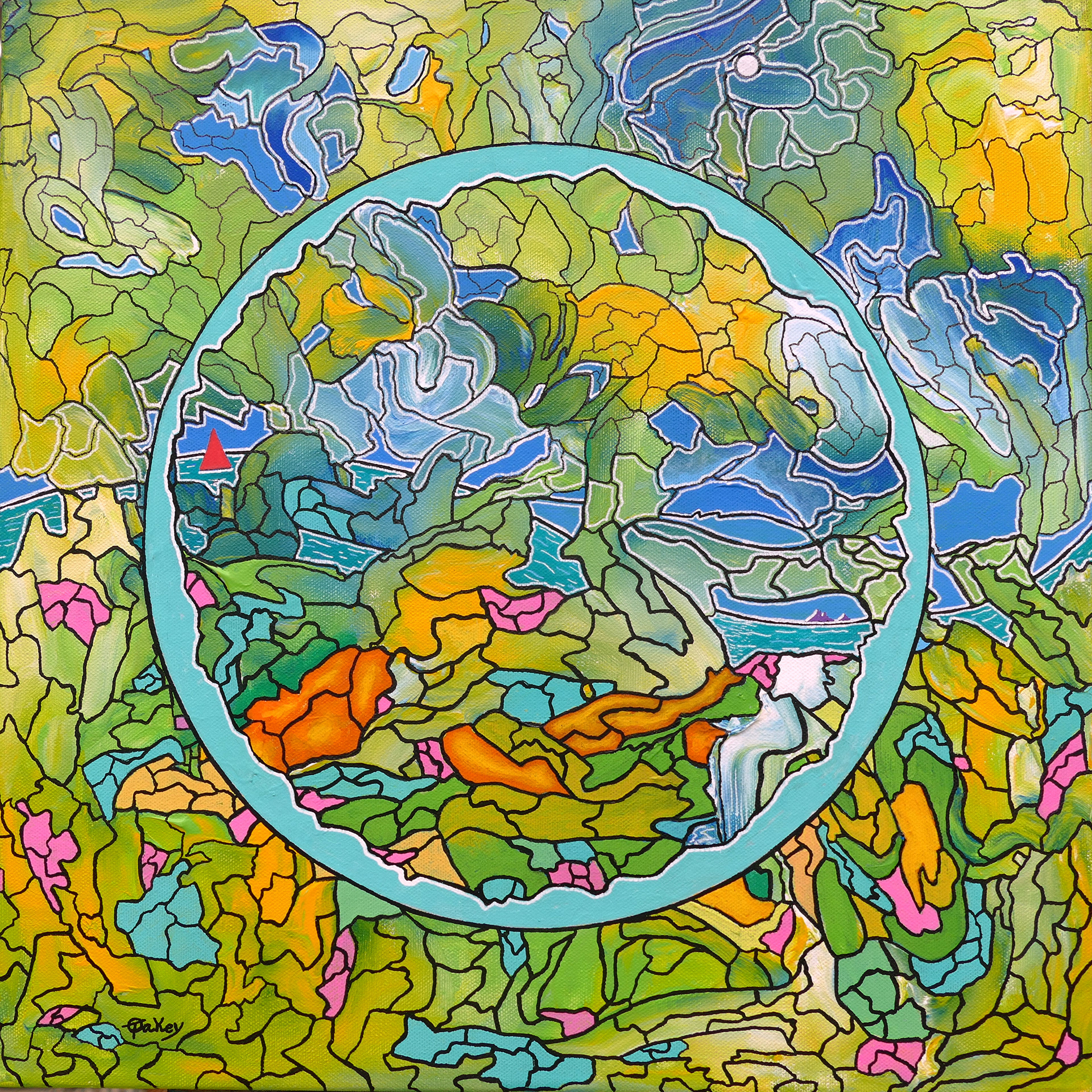 'Somewhere between Heaven and Earth'  40 cm x 40cm canvas, framed.