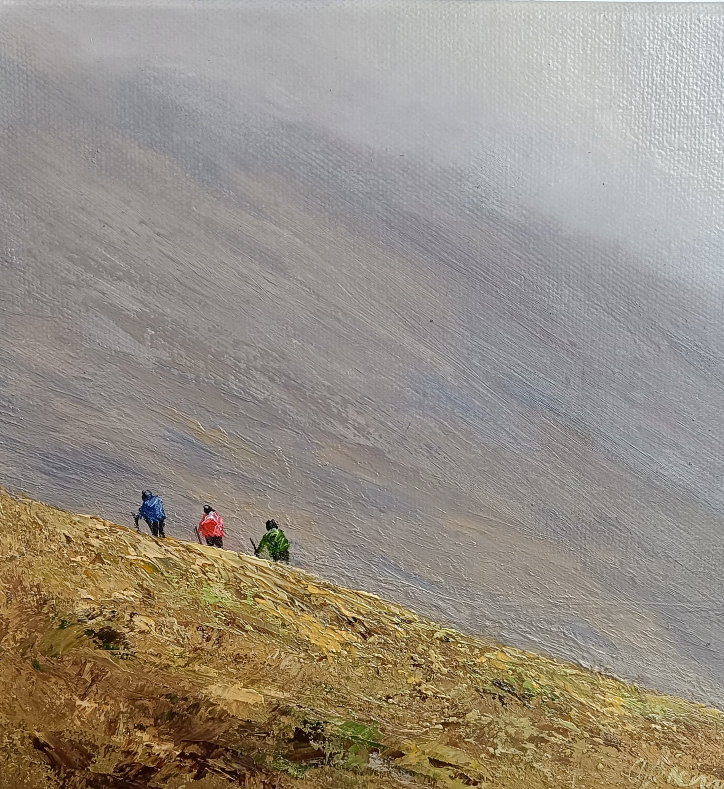 'Hiking in the Comeraghs' - Oil on Canvas 8" x 8" Framed 13" x 13" €250