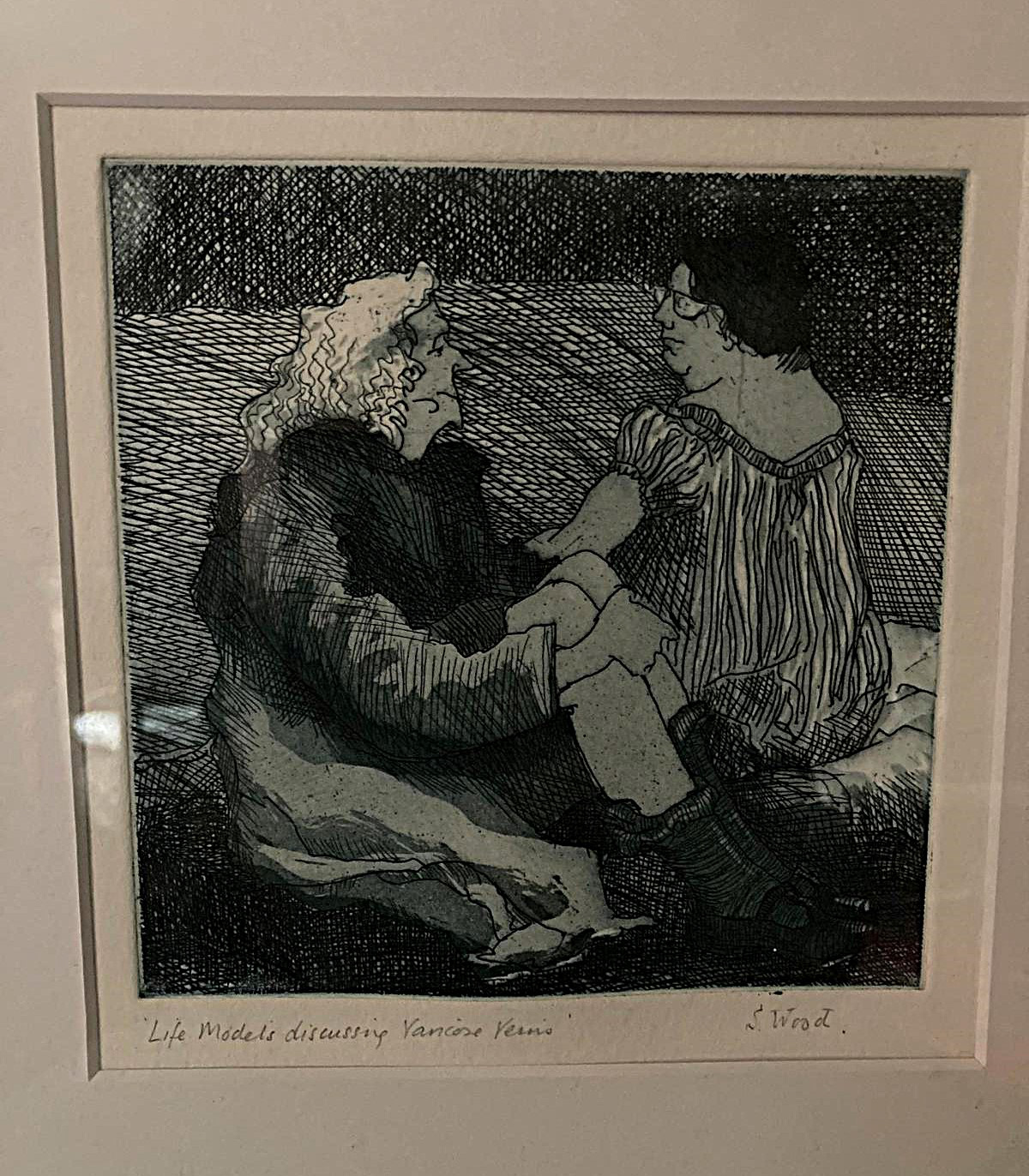 RESERVED - Life Models discussing varicose veins 15" x 14", framed €150