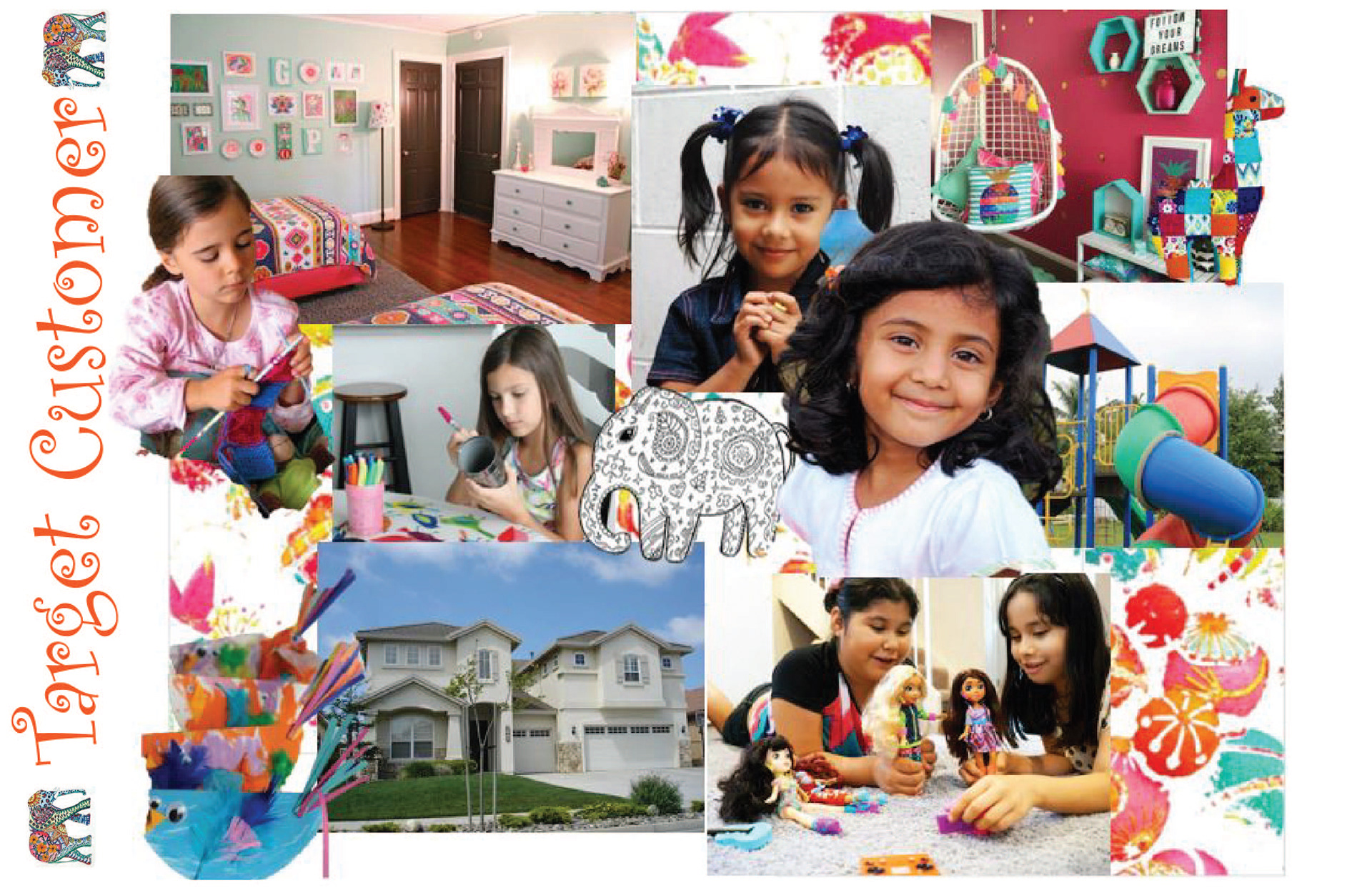 Target Customer for Kindred Creations. Customer is a 9-12 year old girl who loves arts and crafts and bright colors.