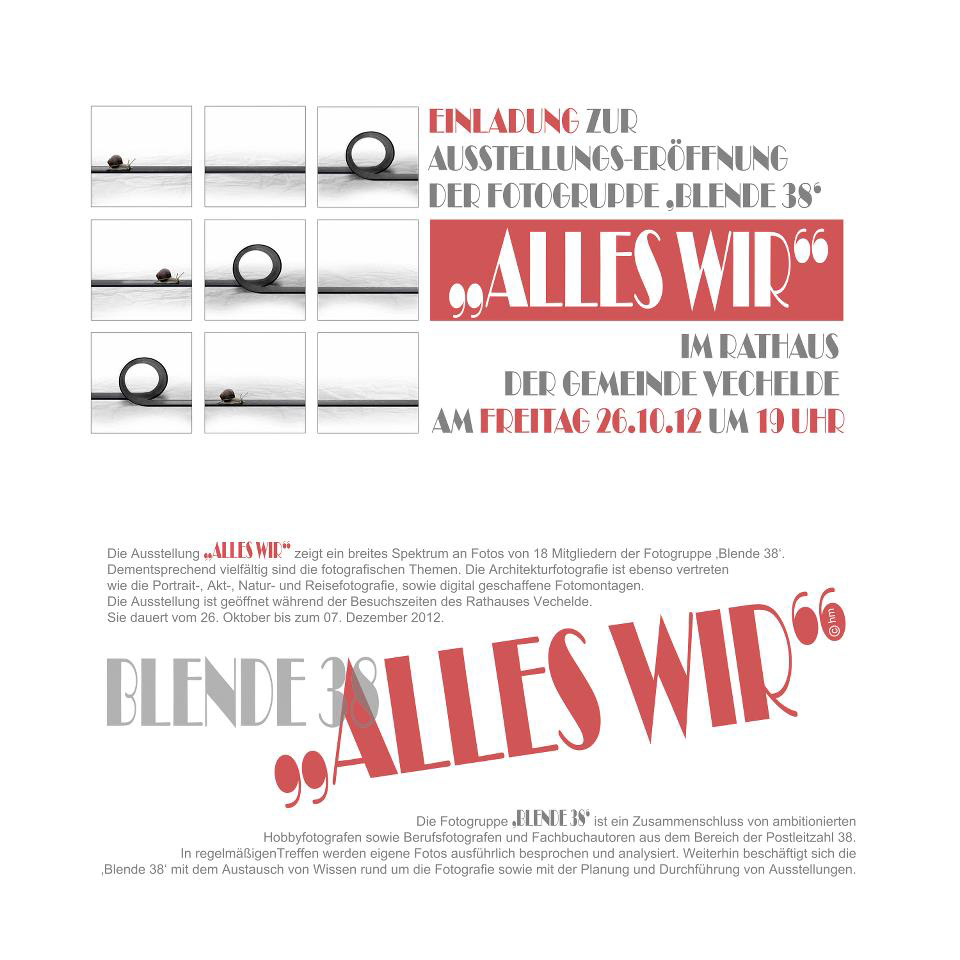    	   27.10. - 07.12.2012  Ausstellung Blende 38: "Alles Wir"  Rathaus Vechelde