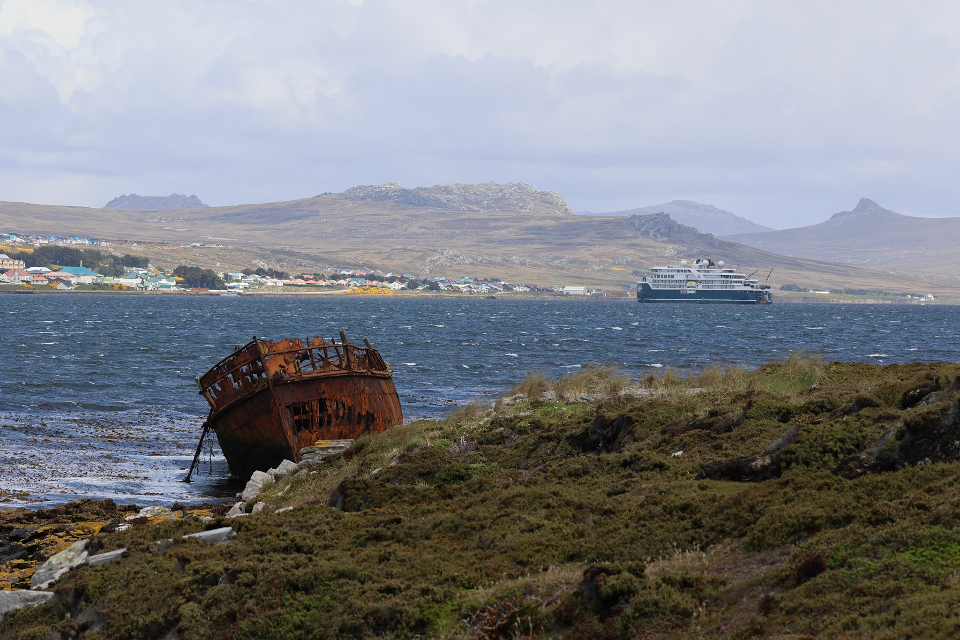 Stanlet accross the bay.  Wreck of Plym
