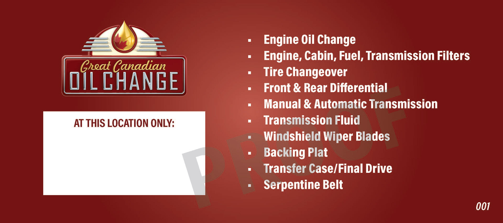 Great Canadian Oil Change Regina Gift Certificate (back)
