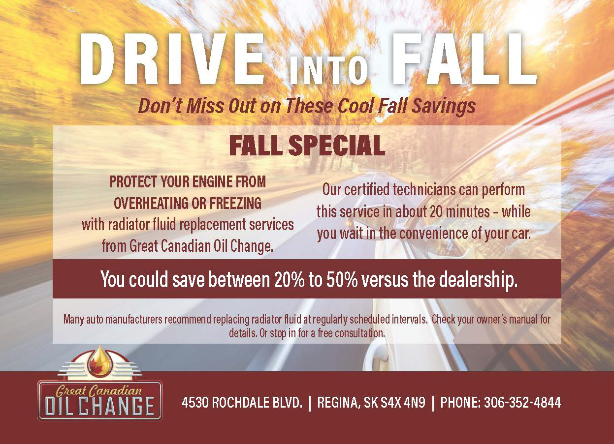 Great Canadian Oil Change Regina fall postcard (front)