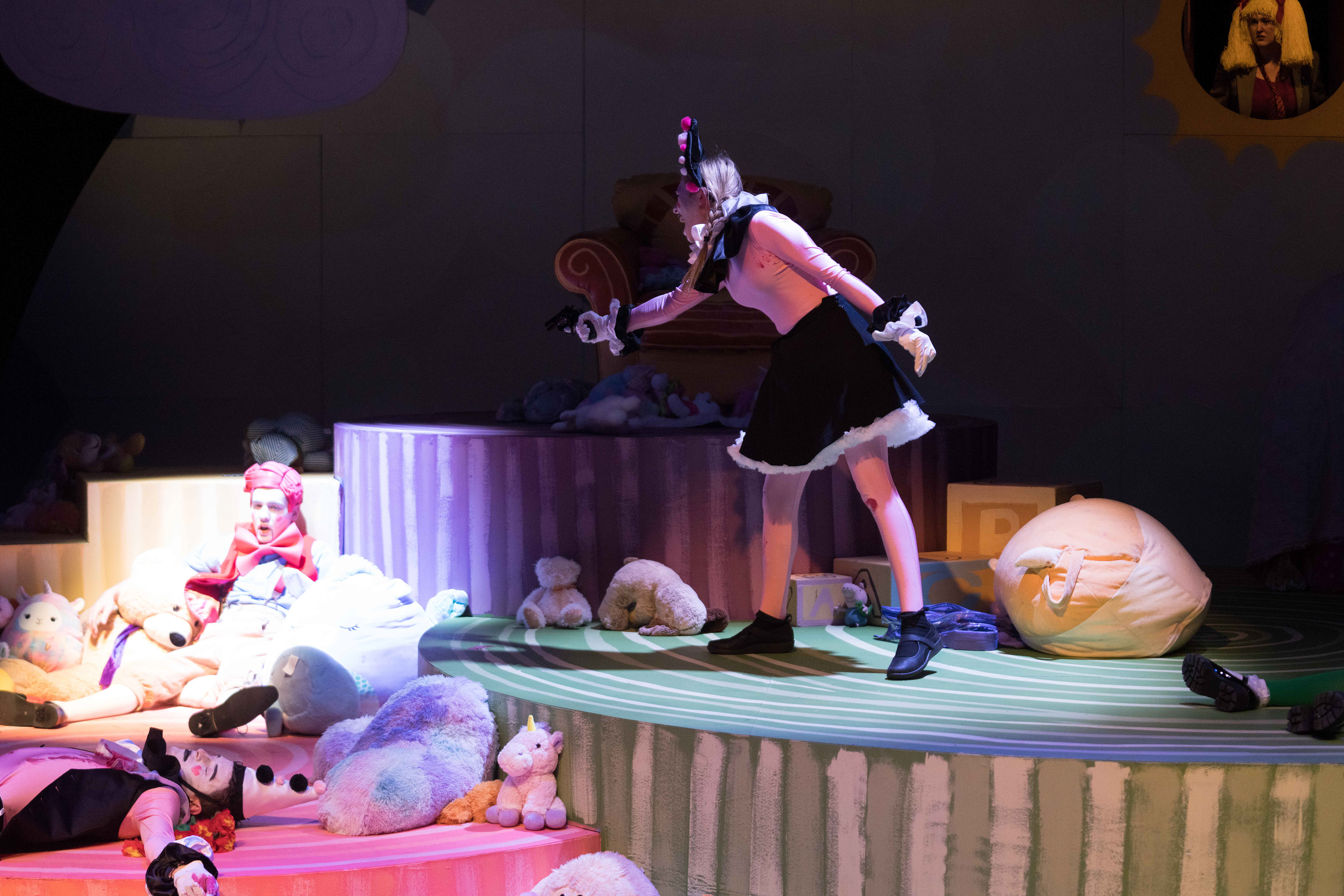 Moment of the play before Winston Puppet is shot.