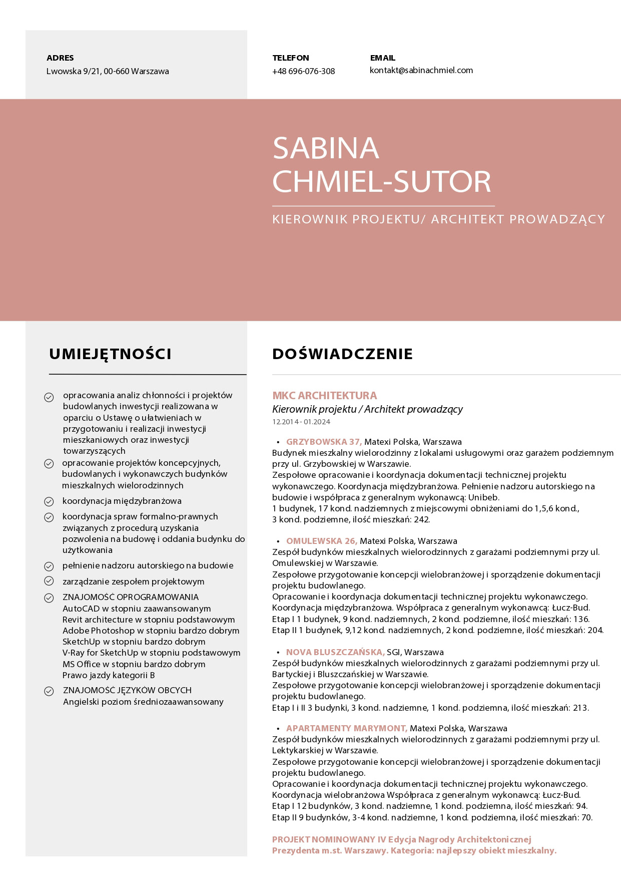 Sabina Chmiel-Sutor CV