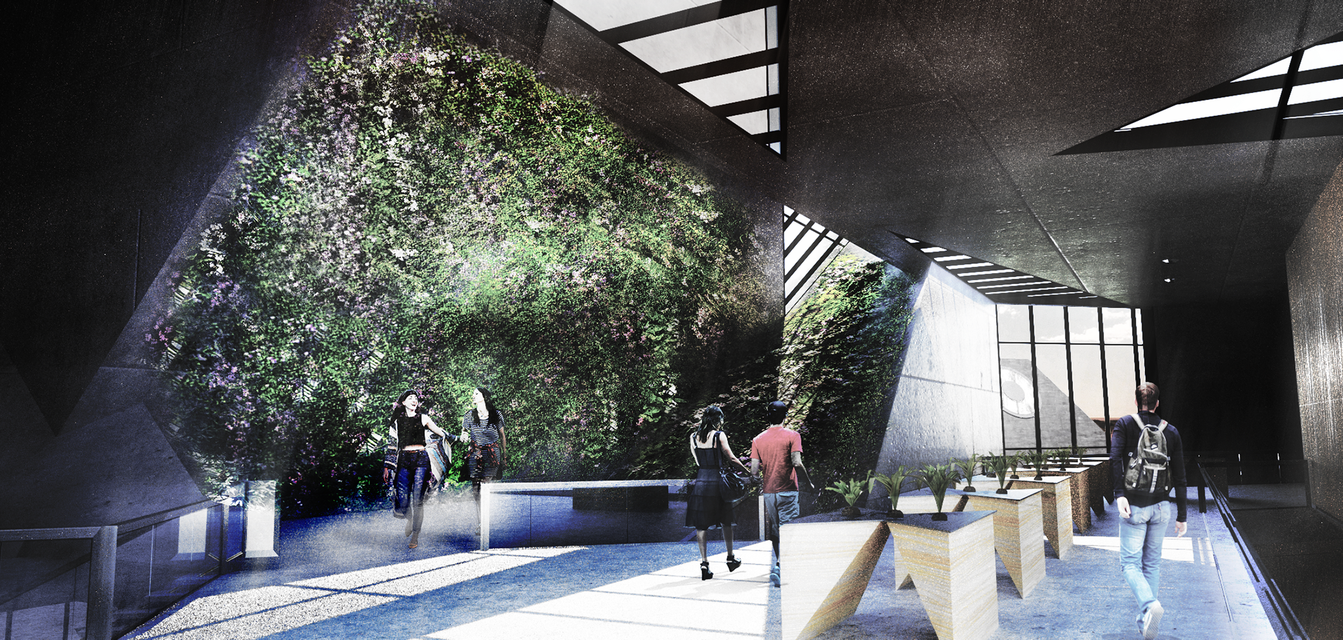 Rendering of the proposed visitor center within the deconstructed form providing intricate and inhabitable space.