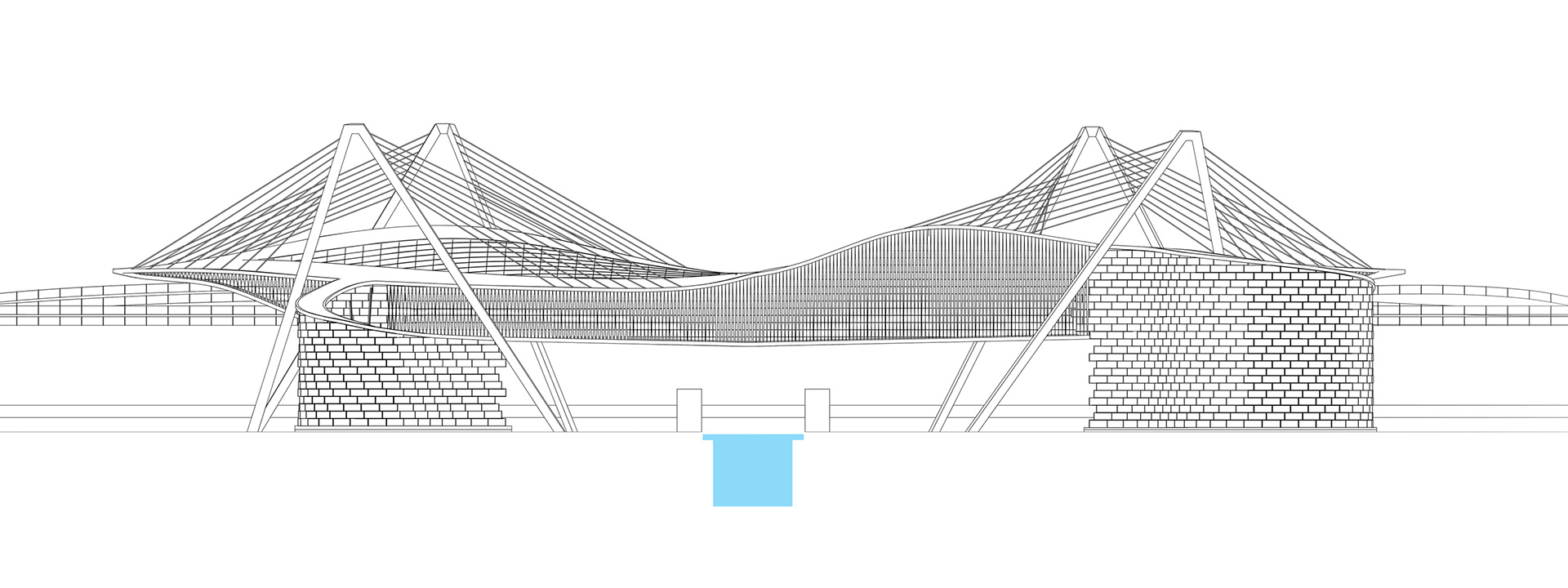 Elevation depicting the continuous fluidity used to bring passengers up from street level to the main concourse.