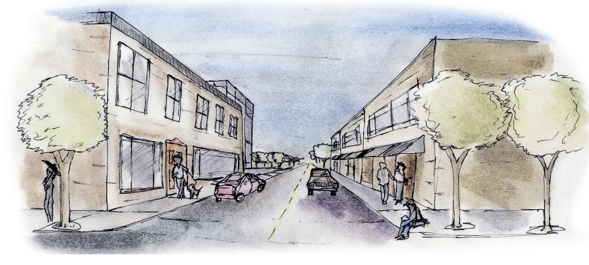 Street Sketch in Pen and Watercolor Marker
