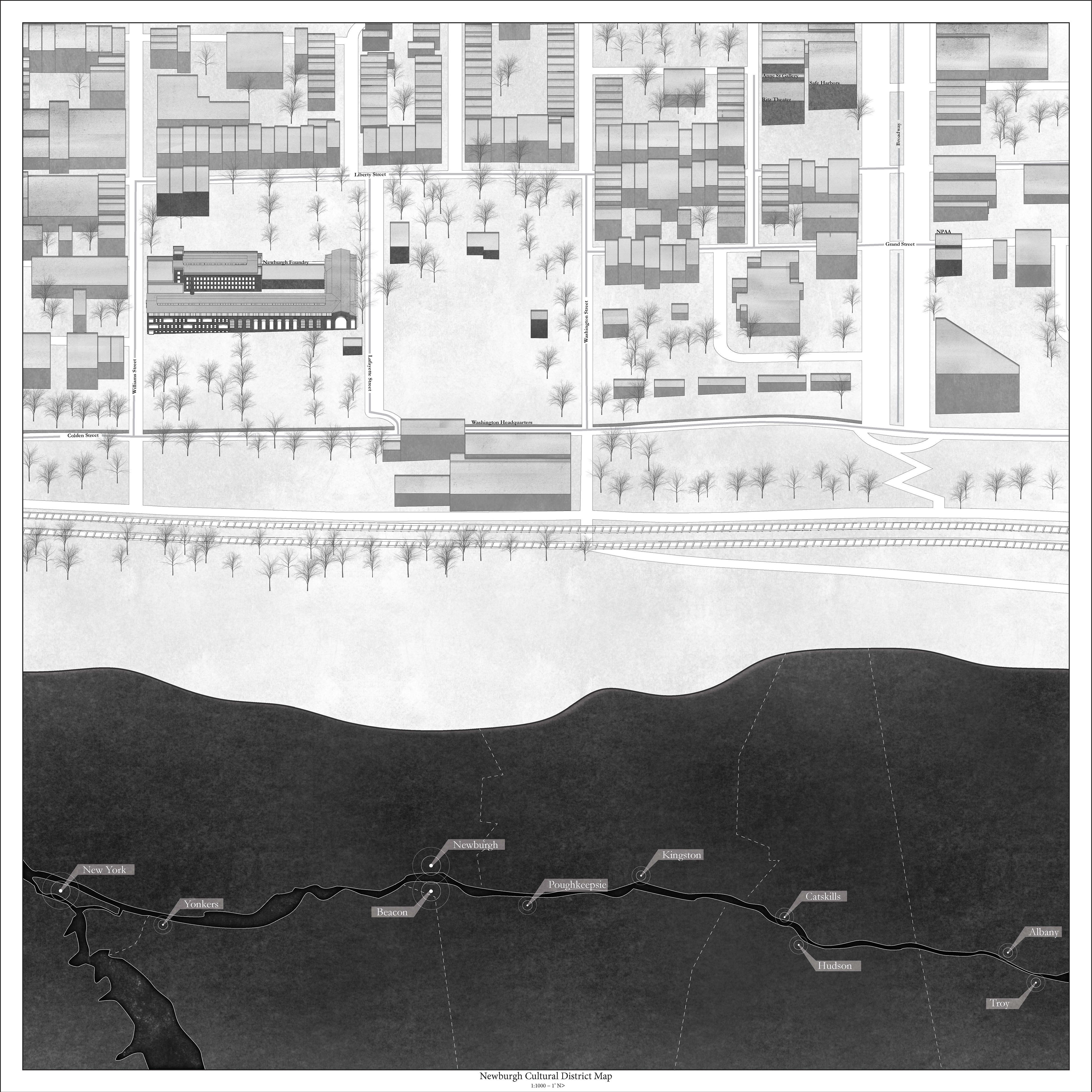 Site map of Downtown Newburgh New York along the Hudson River