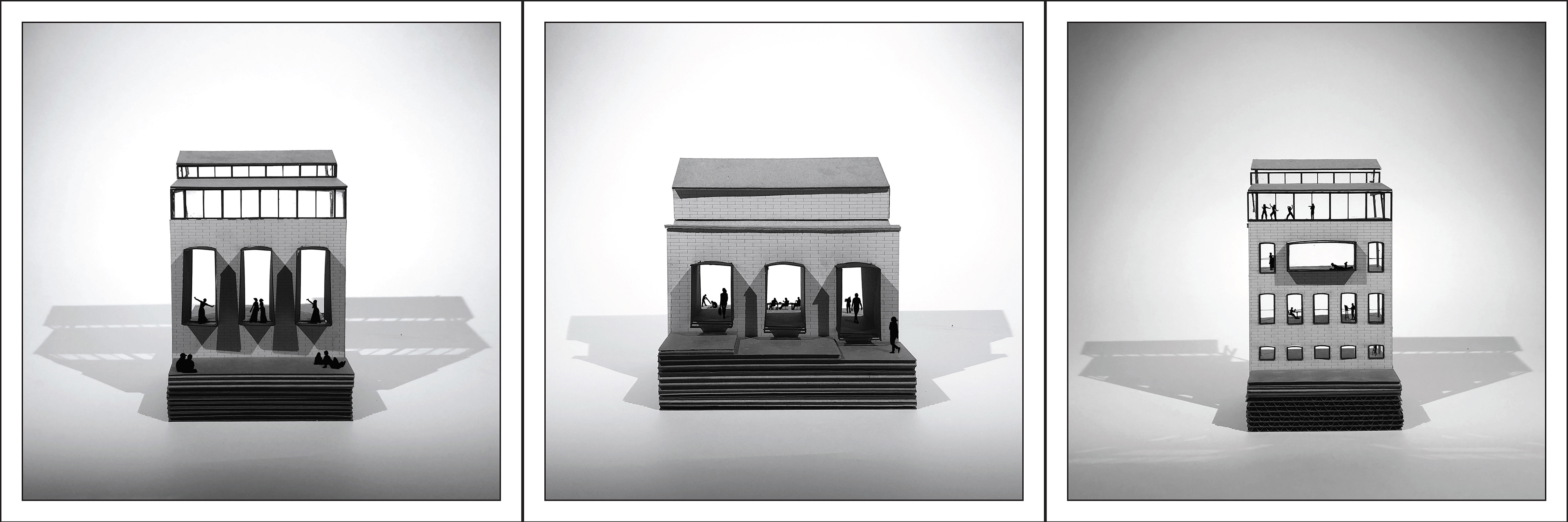 1/8 Scale Models of the Aperture Amphitheater, Makers Market, and Exposition Live-Work Studios reframing each performance to challenge the spectators perception.