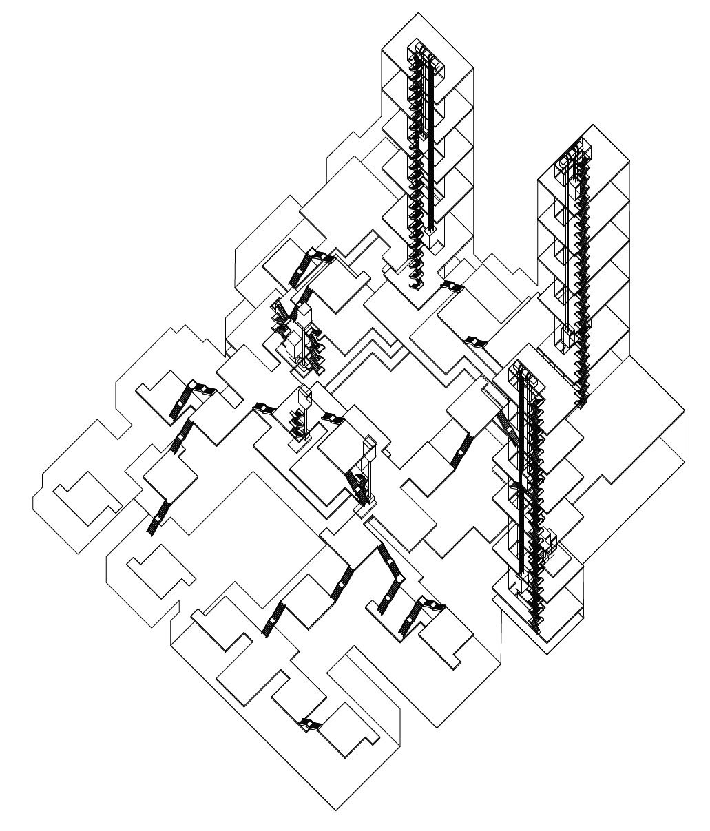 Circulation Diagram bringing the residents into the project to elevated pathways between courtyards in an effort to create a more connected community overall.