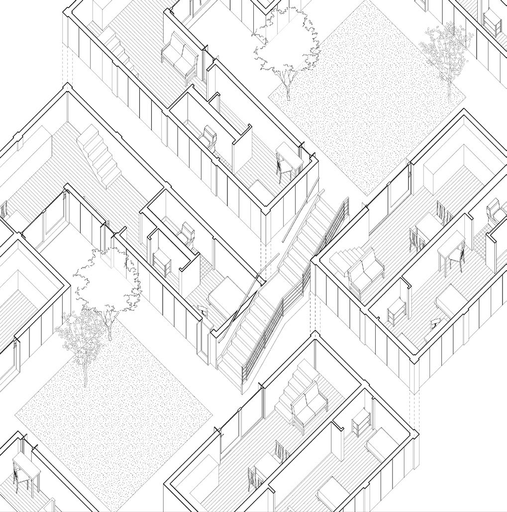 Diagram showcasing the idea that these spaces are meant to be, shared and connected within the community throughout the project.