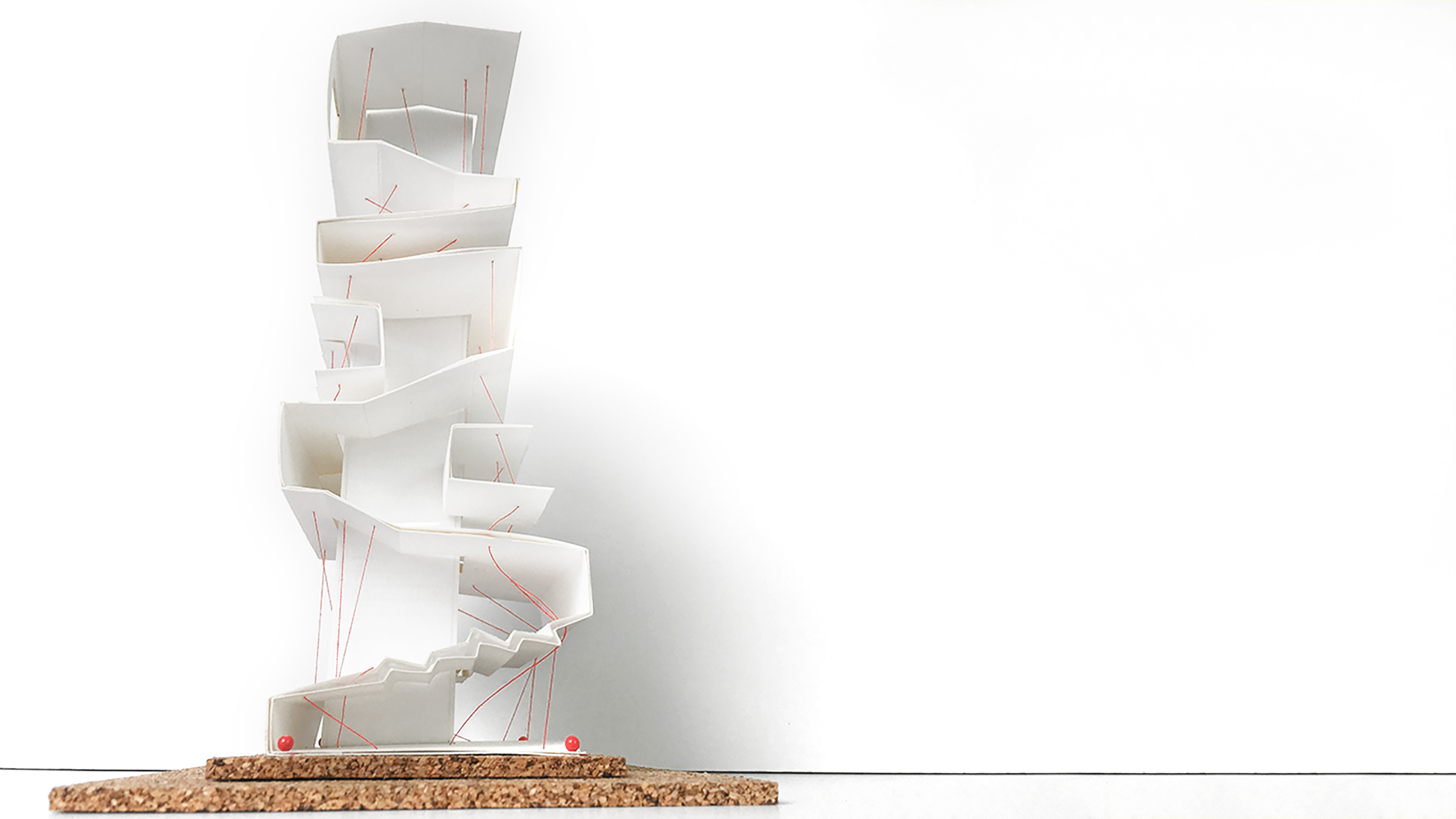 Threaded Paper Model to convey the intricacies of the projects design concept being supported by the complexities of the user. Double ply museum board supported by sewing thread and acrylic core.