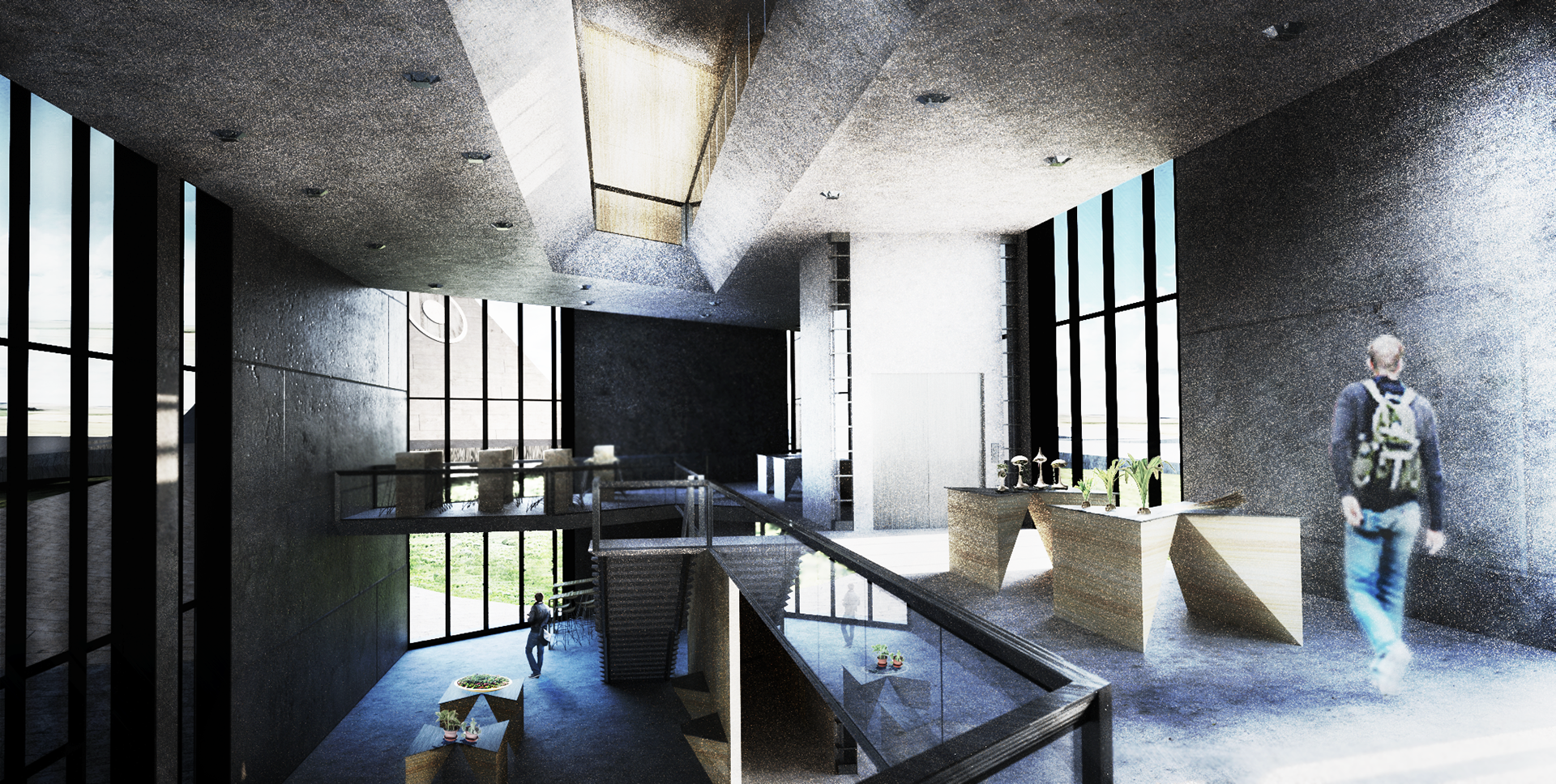 Rendering of the proposed visitor center within the deconstructed form providing intricate and inhabitable space.