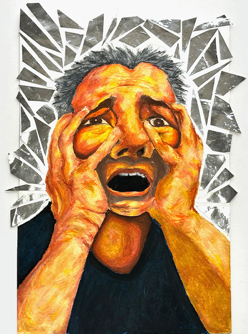 OIl pastel, reflective paper, 18x24 inch.