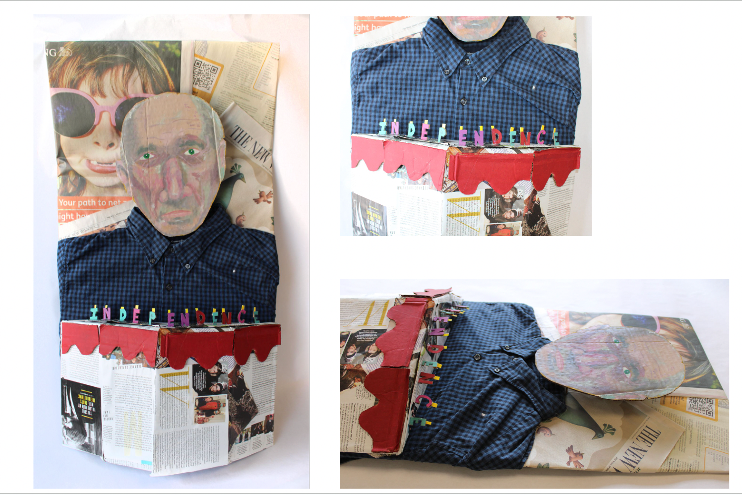 Cardboard, acrylic, newspaper, magazine paper, 2.5x1 ft.