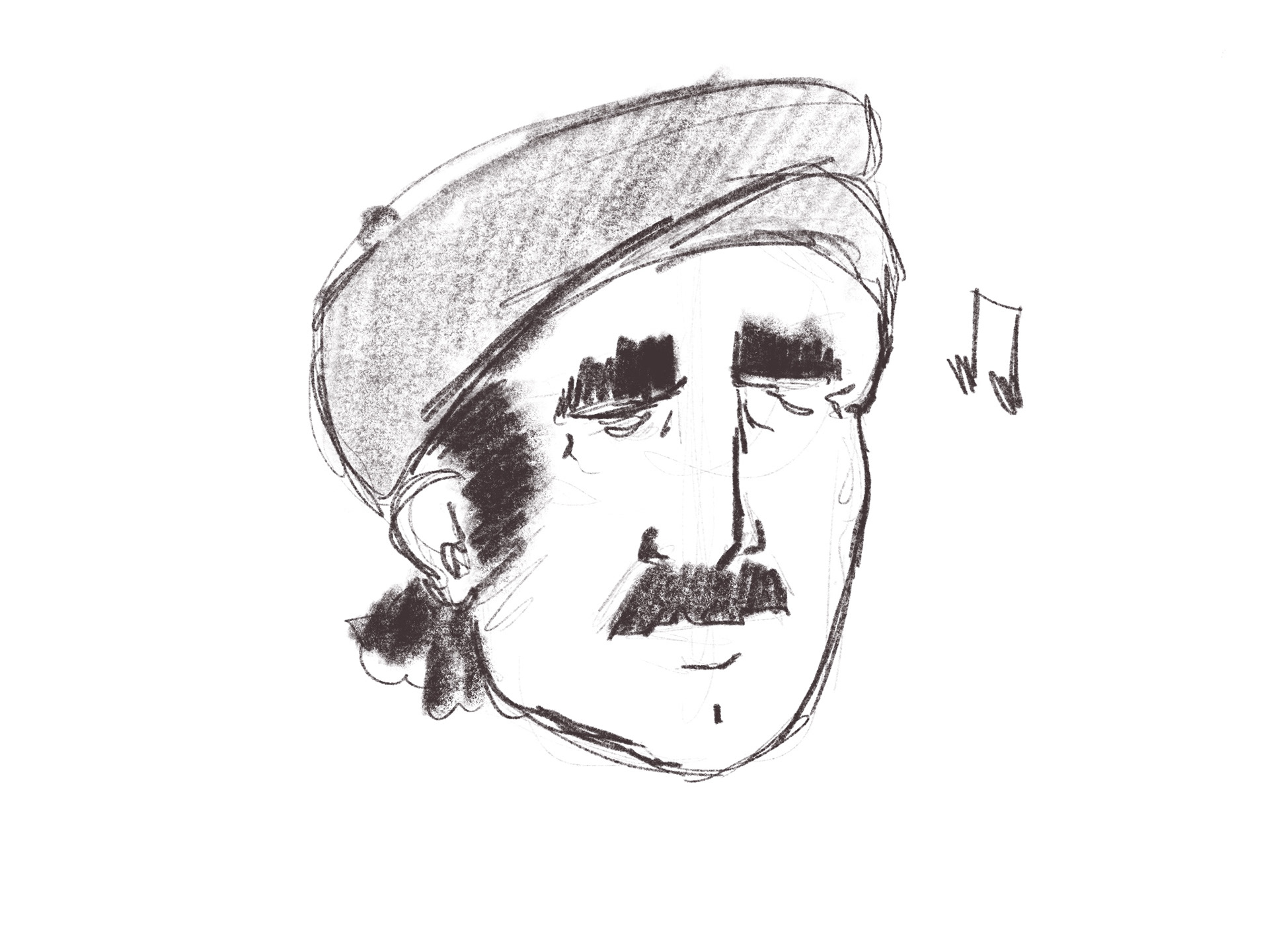 Live sketch of a musician with a comforting face.