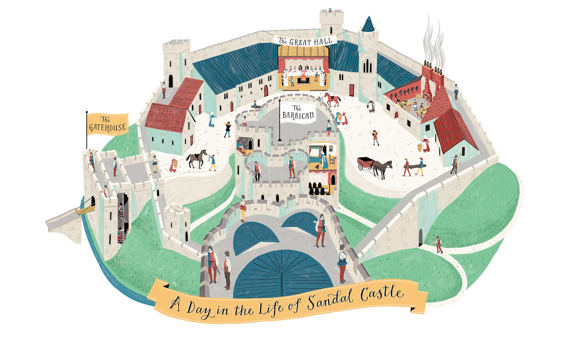 A day in the life of Sandal Castle - Illustration for public display atWakefield