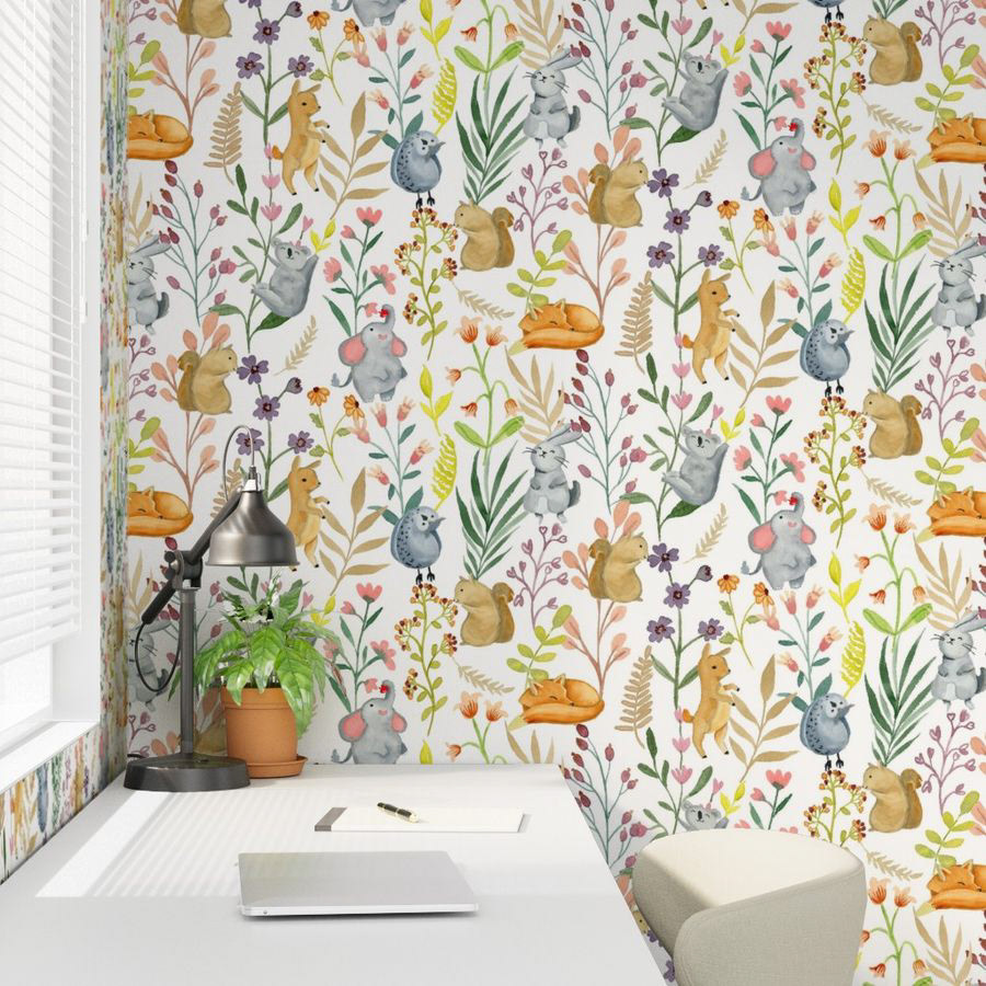 Woodland forest animals nursery wallpaper
