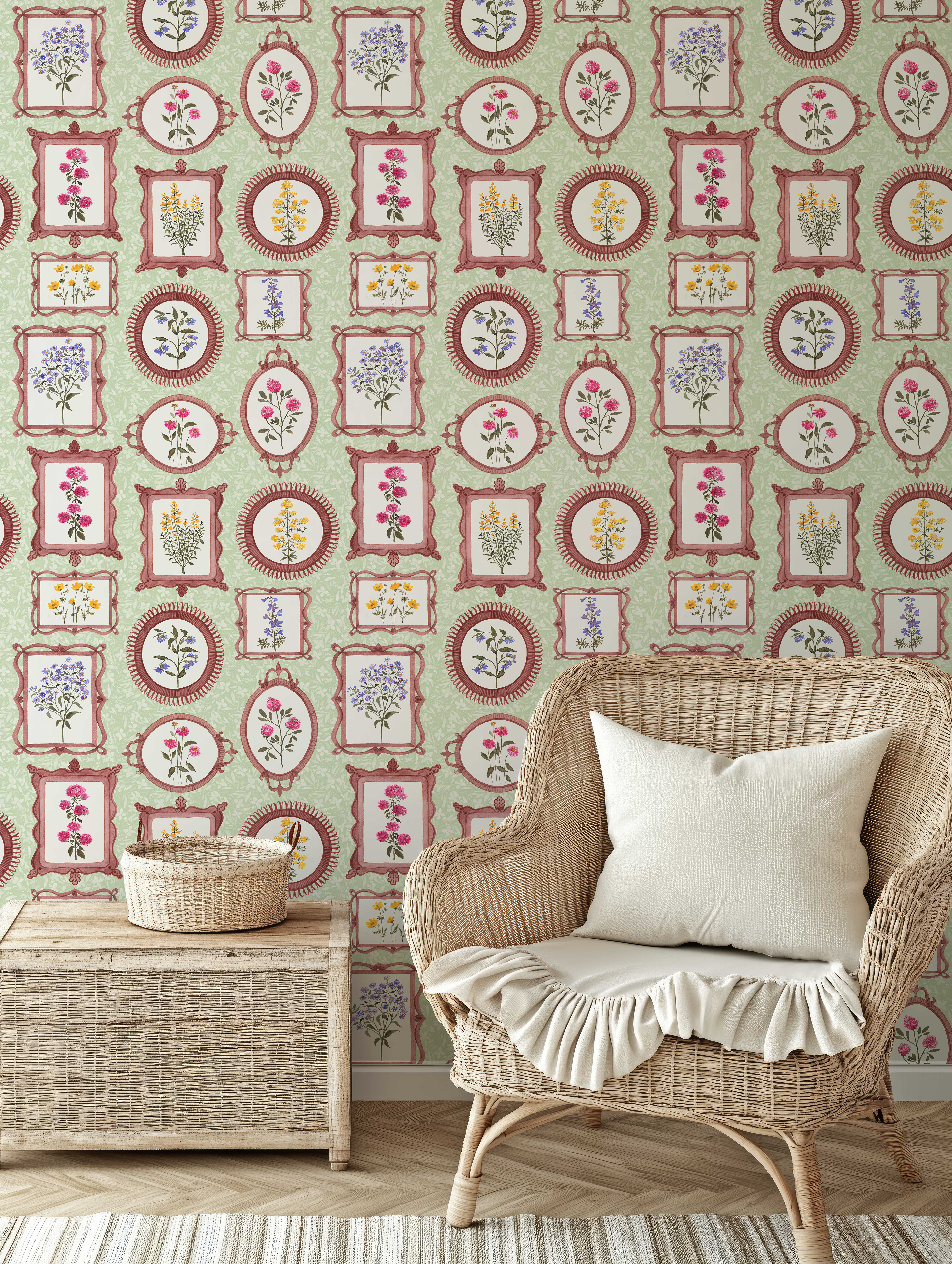 Framed Vintage Wildflower Wallpaper