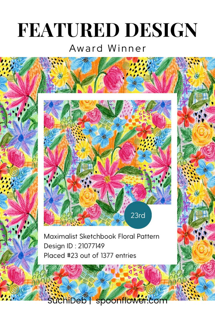 Craft Maximalist Sketchbook Floral with Bold Hand-Drawn Textures Fabric