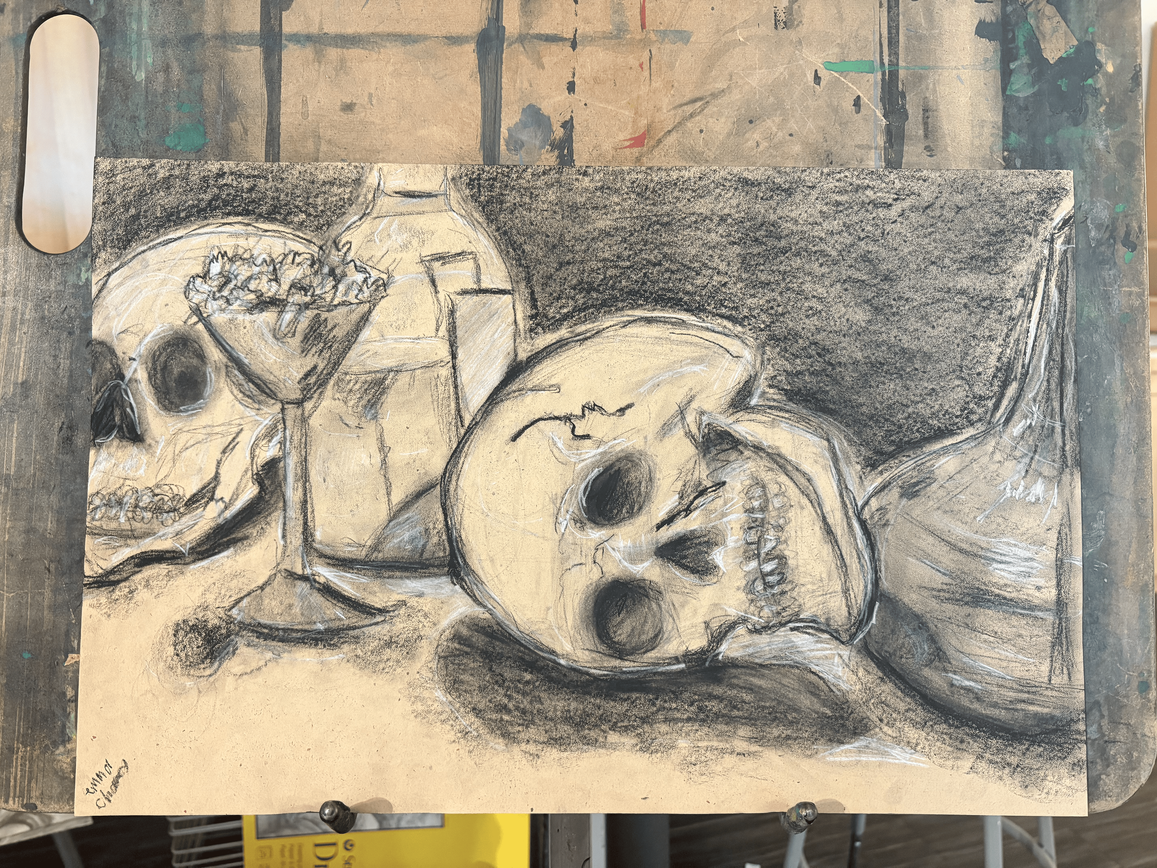 Black and White Conte Drawing on Toned Paper