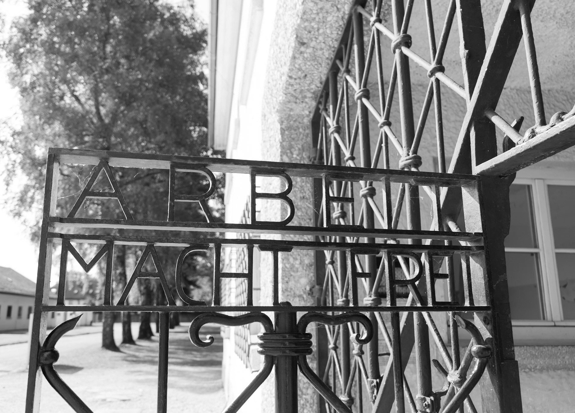 The front gate which translates to “Work Makes You Free”. This sign is not the original. it was stolen and then recovered. The original is on display in the museum on the grounds.