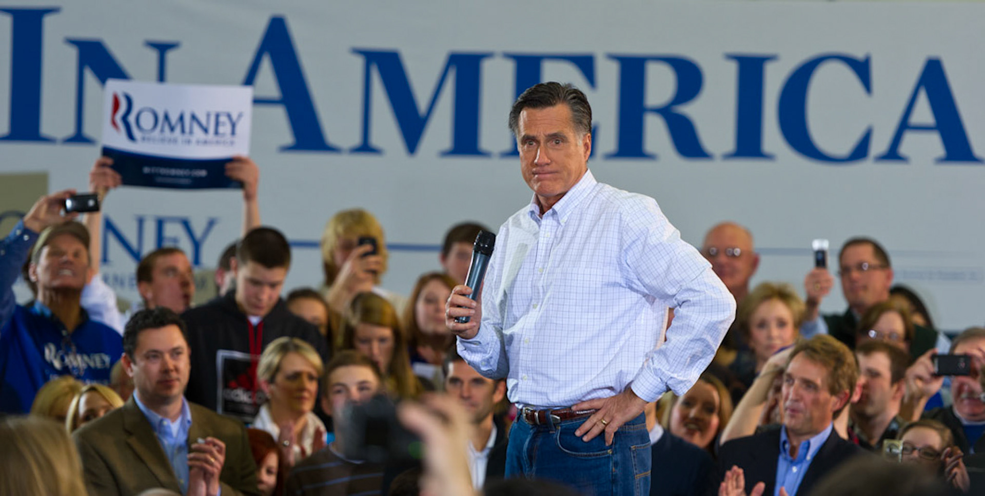 GOP Presidential Candidate Mitt Romney speaks to supporters at a campaign rally at the Competitive Edge Company in Clive, Iowa.