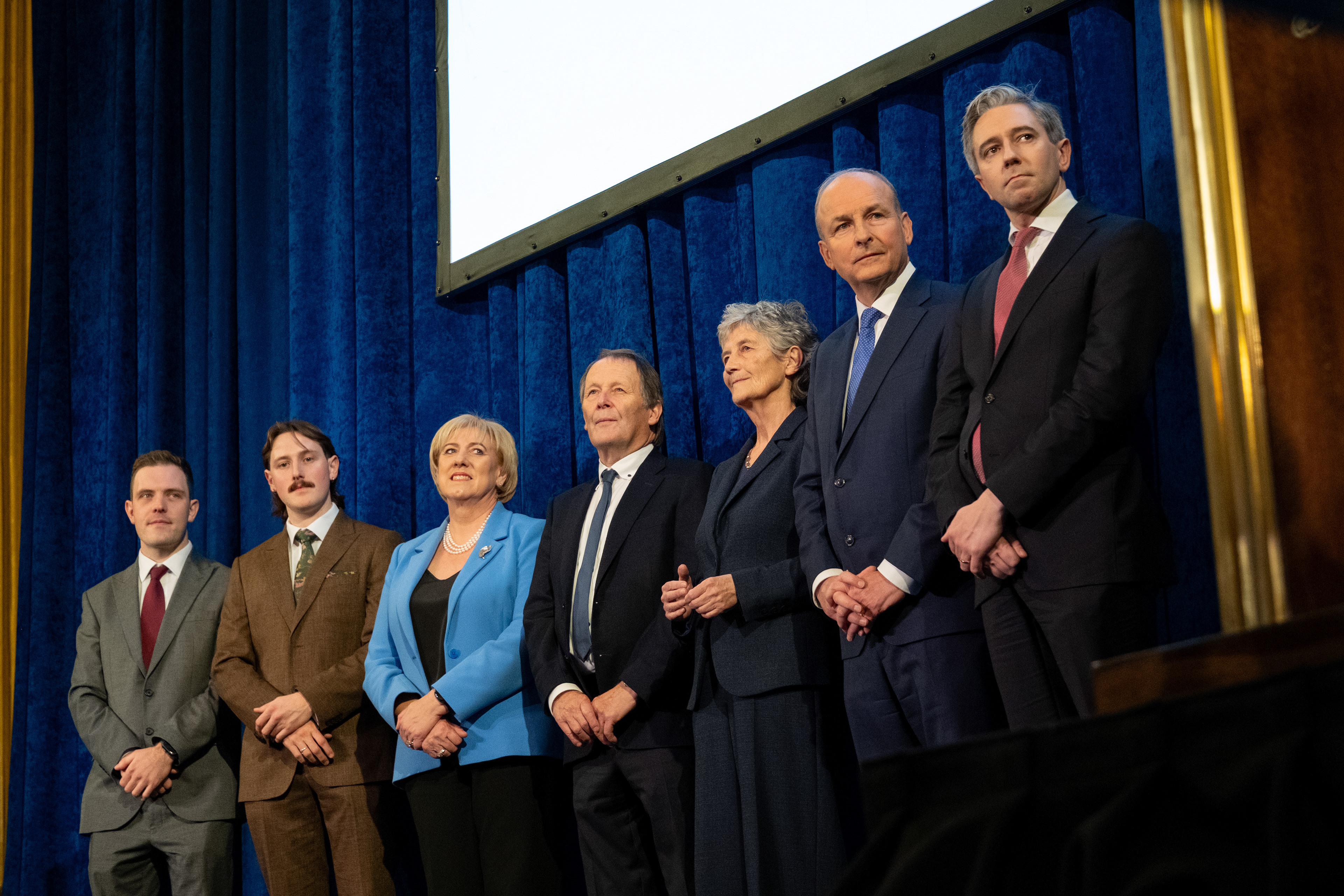 From left to right, CC's sons, Heather Humphrey, CC's husband, Catherine Connoly, Micheal Martin and Simon Harris © All rights reserved, Annabelle Hamil 2025