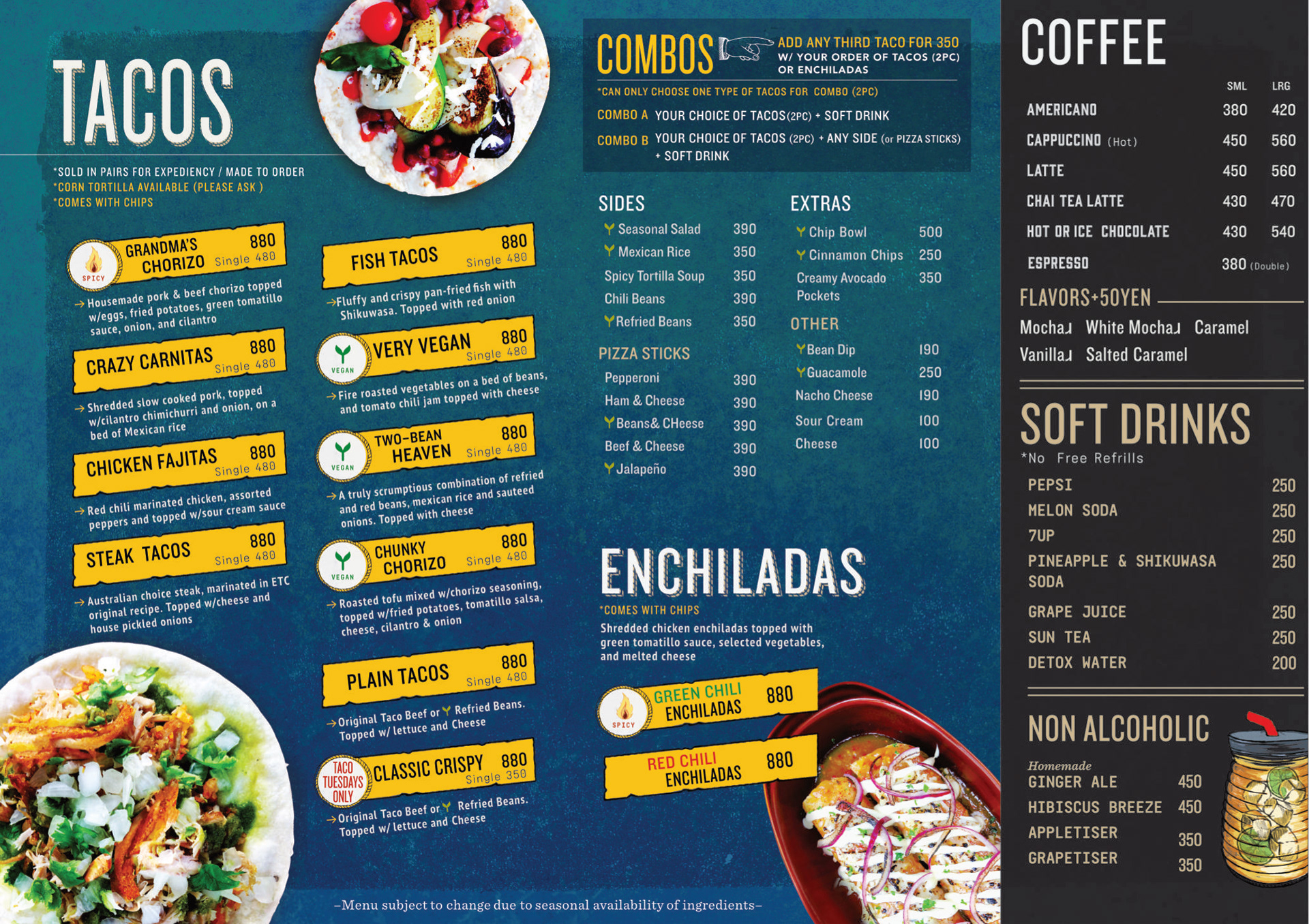 Renewed menu. Blue was a significant brand color that matched the store plastered wall.