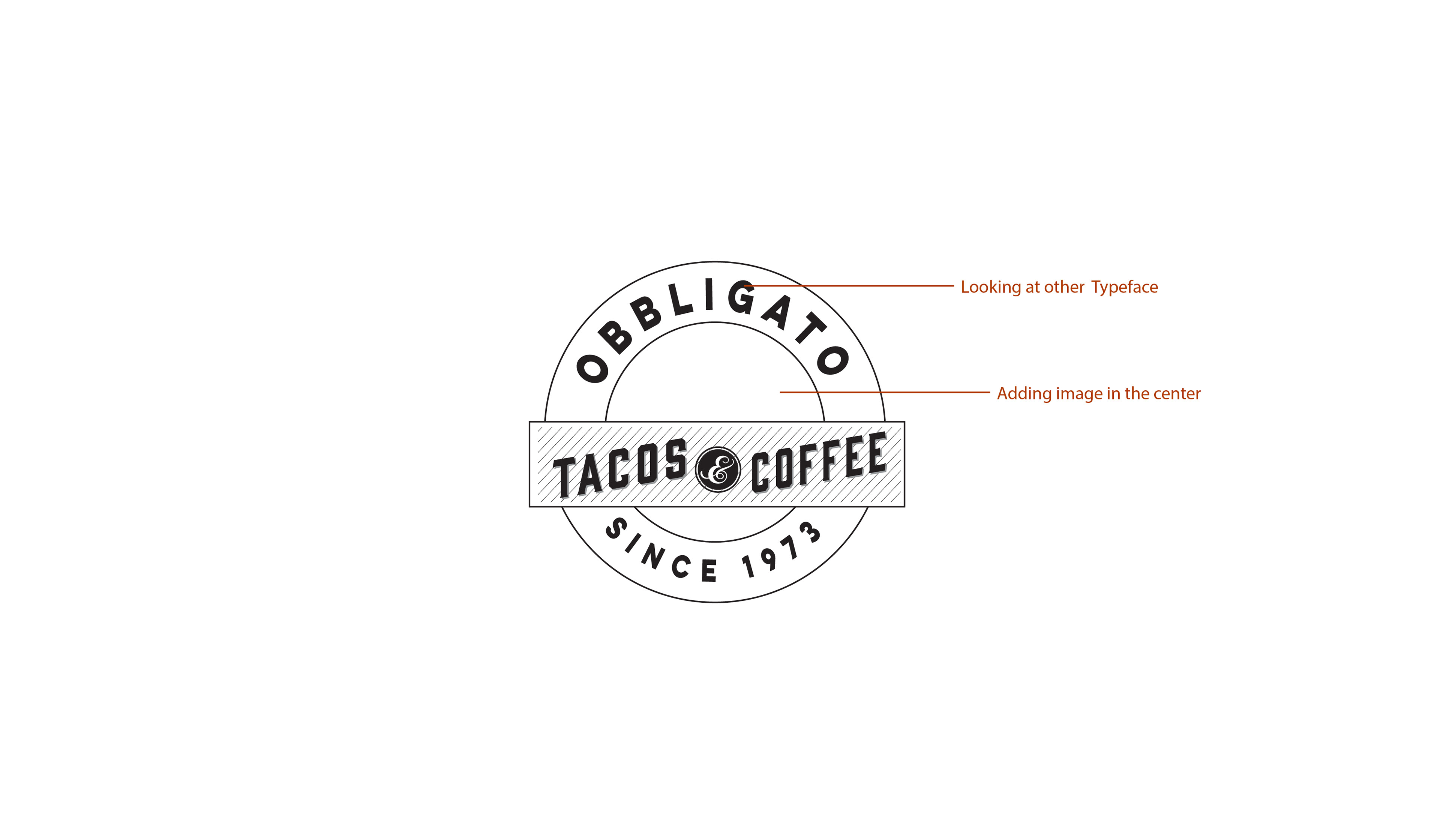 Rough logo design before excluding the word Obbligato.