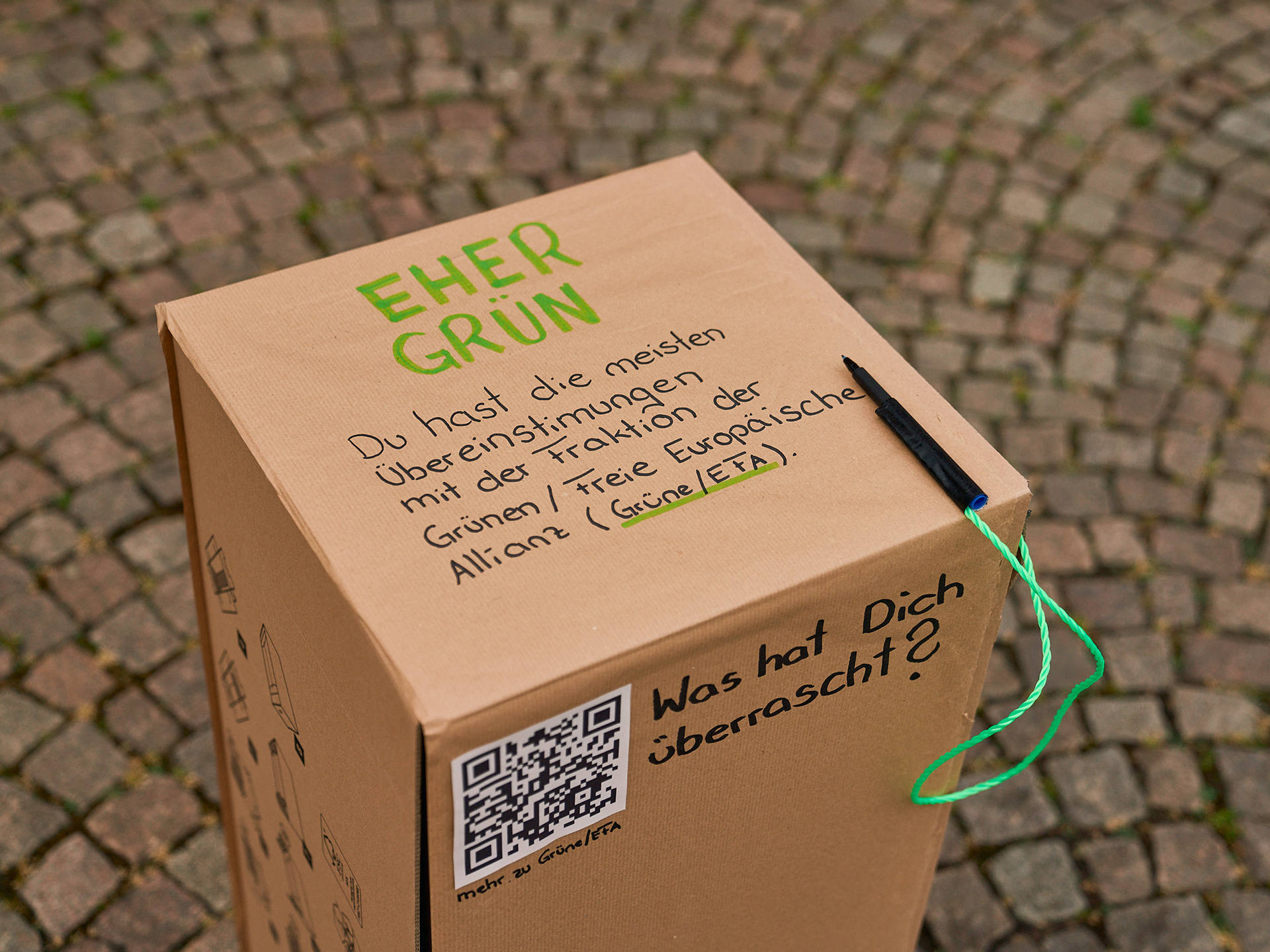 So wurden die Besucher*innen Stück für Stück durch den übergroßen Entscheidungsbaum und hin zu jener EU-Fraktion geleitet, welches die eigenen Interessen am ehesten vertreten hat. © Sebastian Wolf