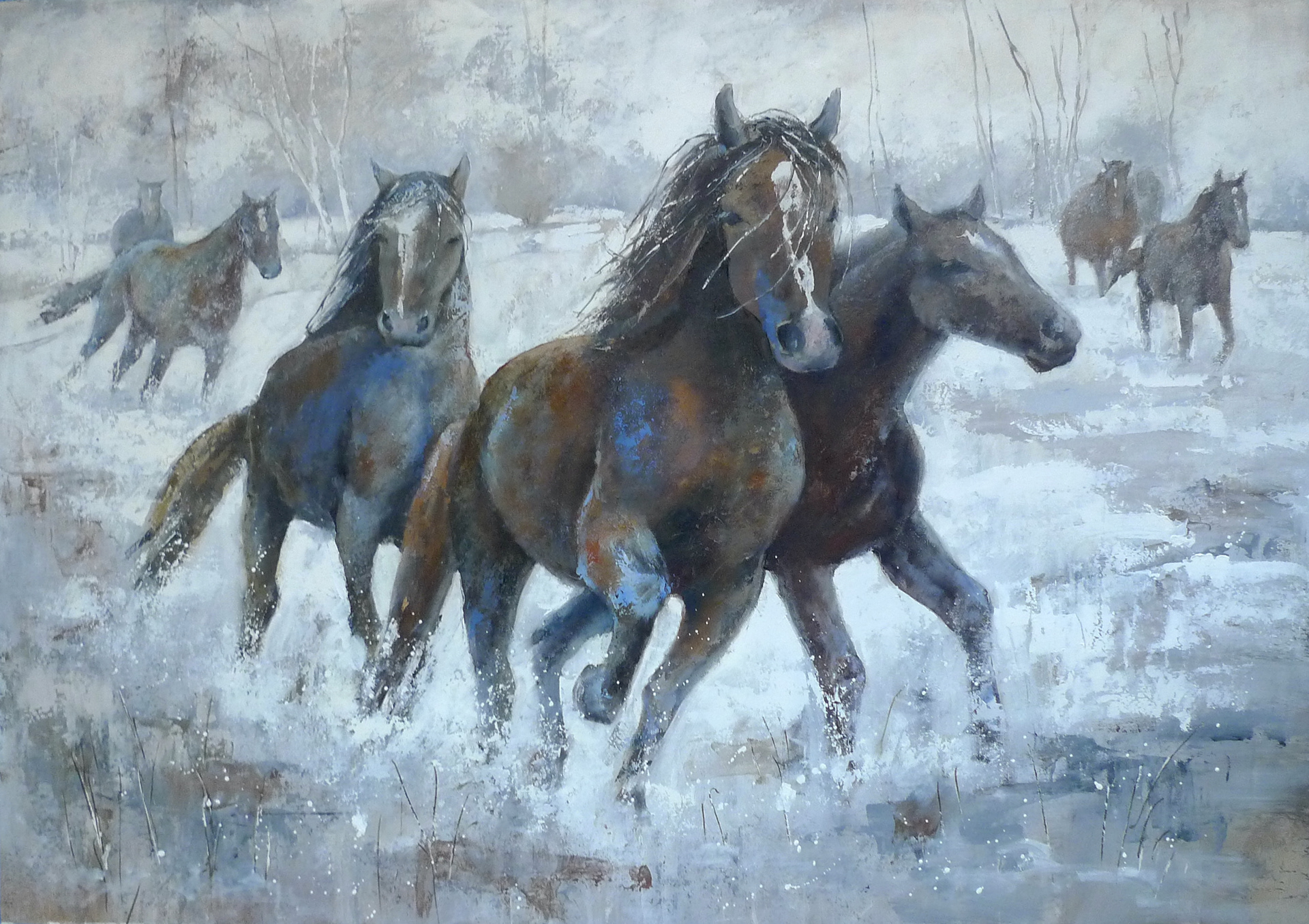 Horses in the snow 100x70 oil canvas