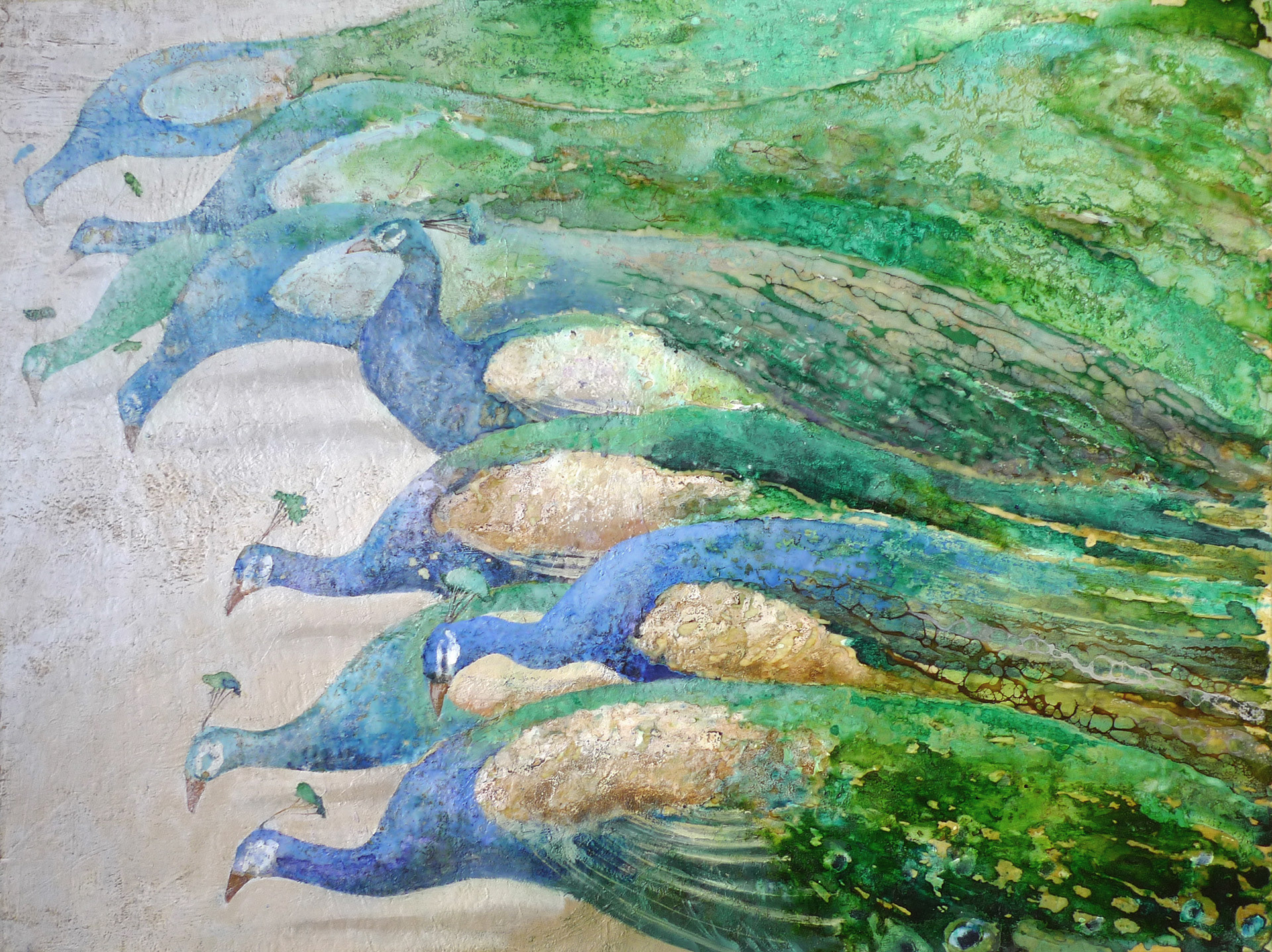 Peacocks, oil on canvas, 90x70 cm