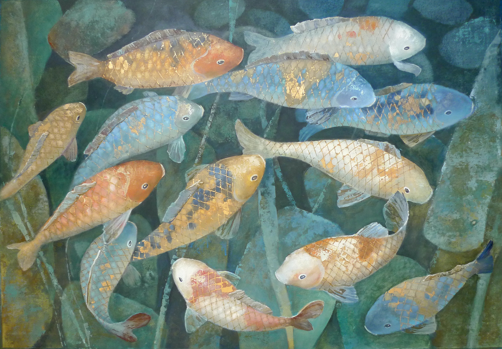 Koi fish 100x70 oil canvas