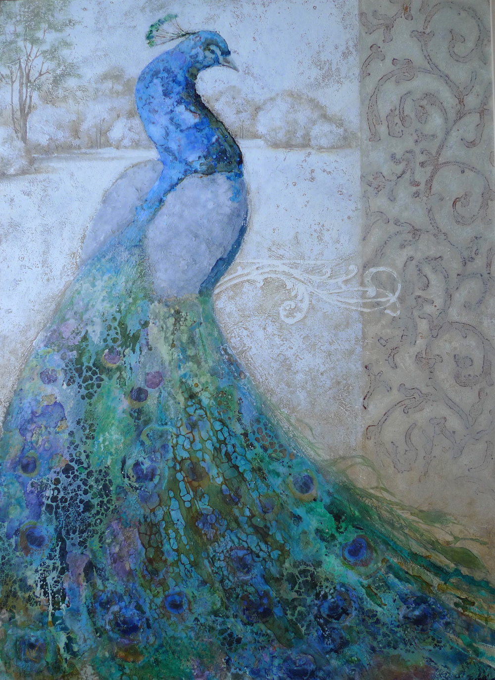 Peacock III, 100x70 own technique on canvas