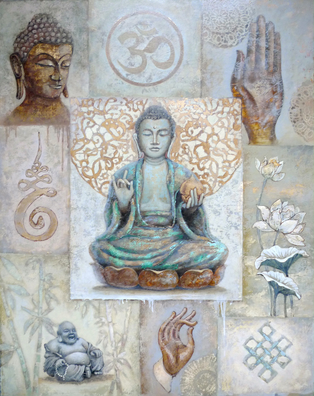 Composition with Buddha 92x73 oil on canvas