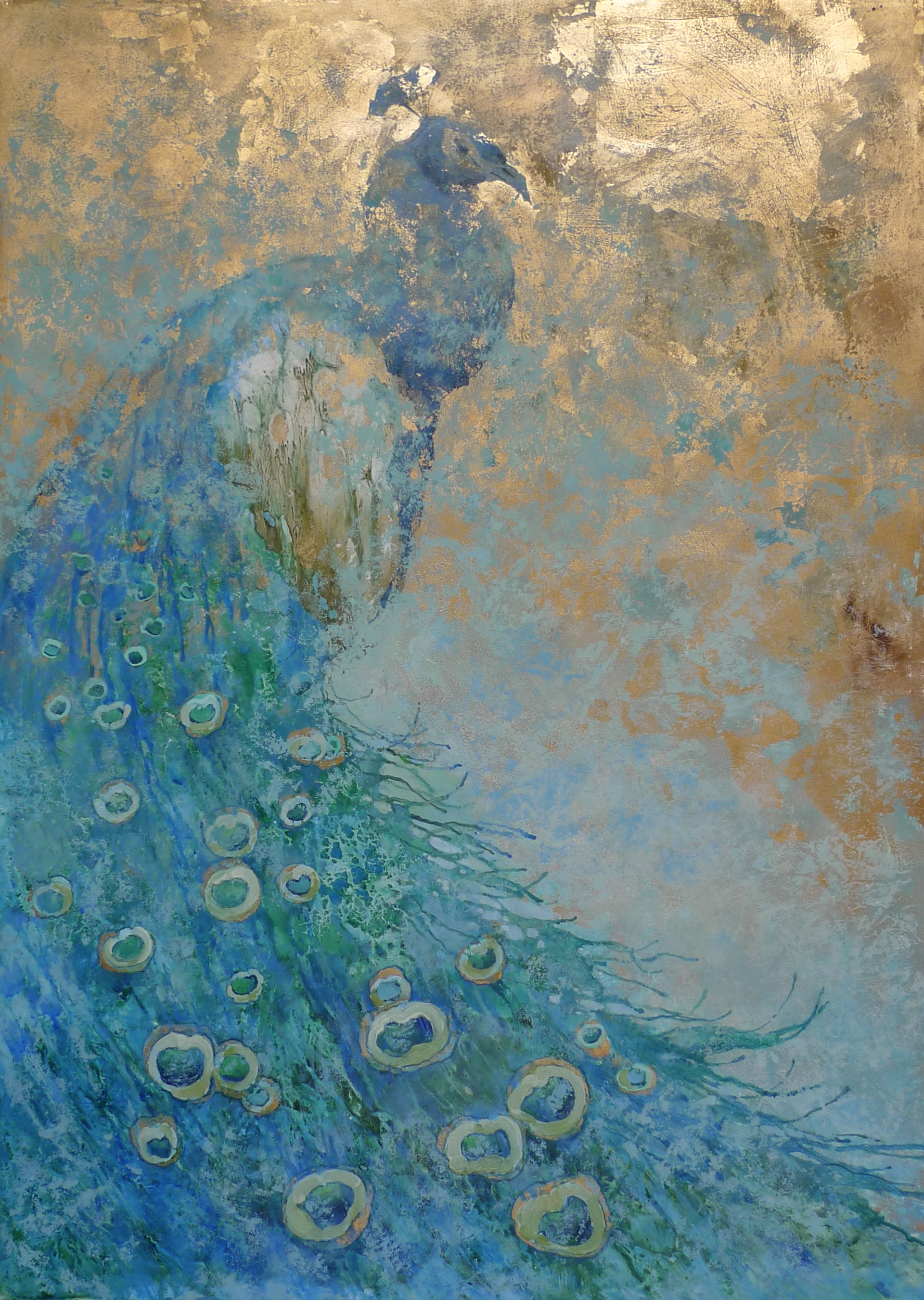 Peacock II, 70x50 oil yupo 