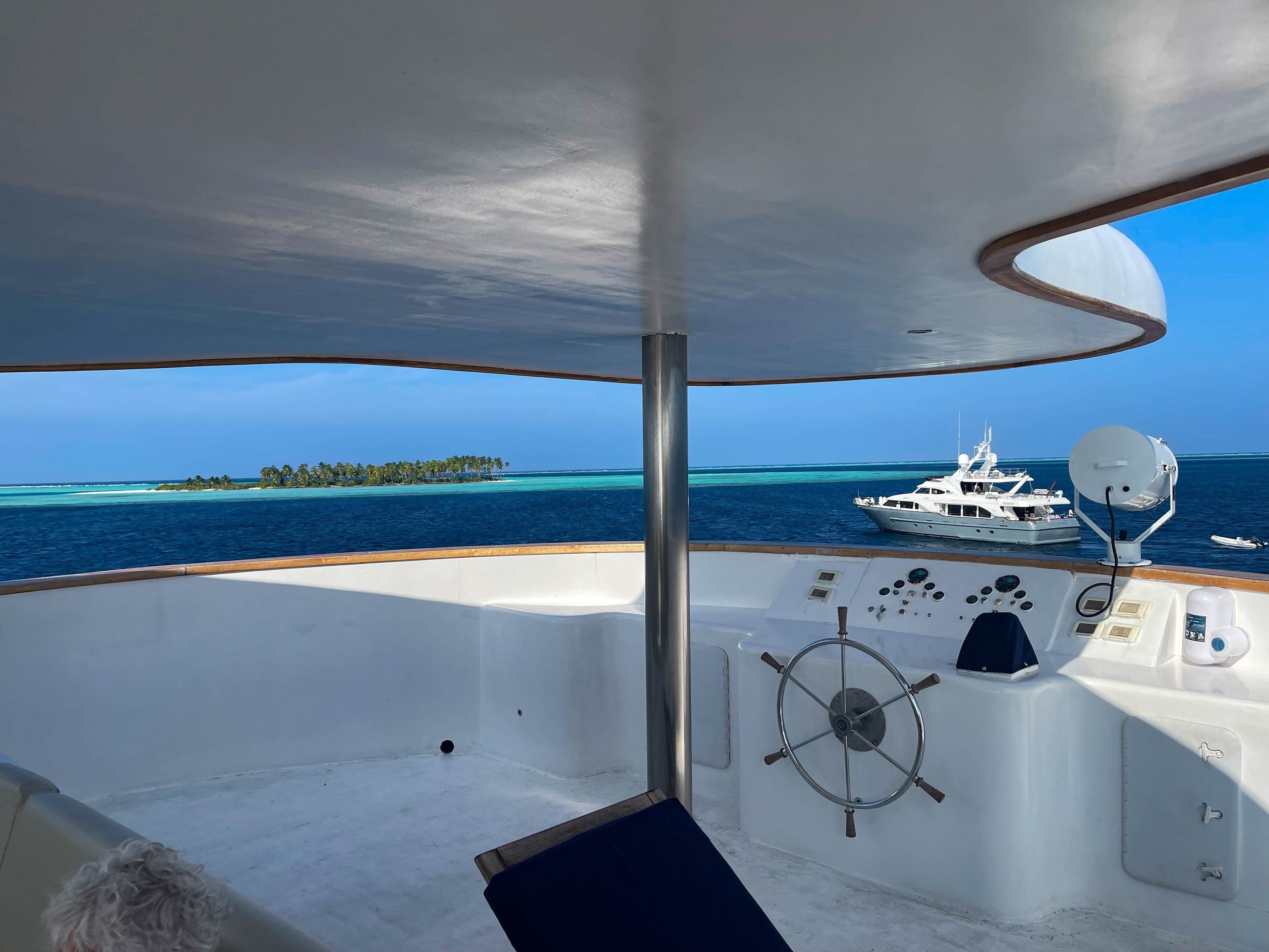 View from upper sun deck with aux bridge.