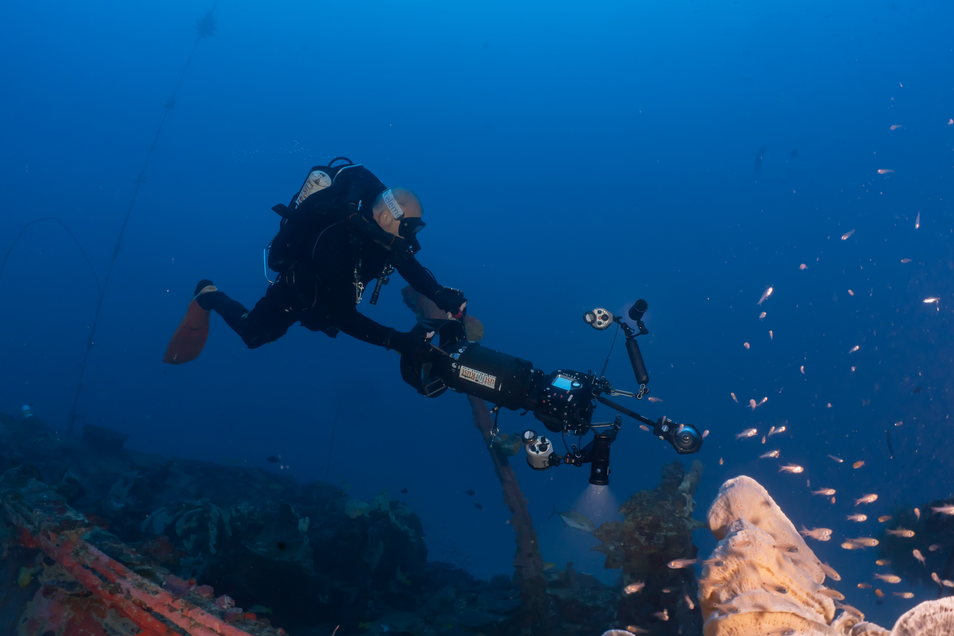 Pete Mesley working data collection for Truk Wreck Baseline Project.